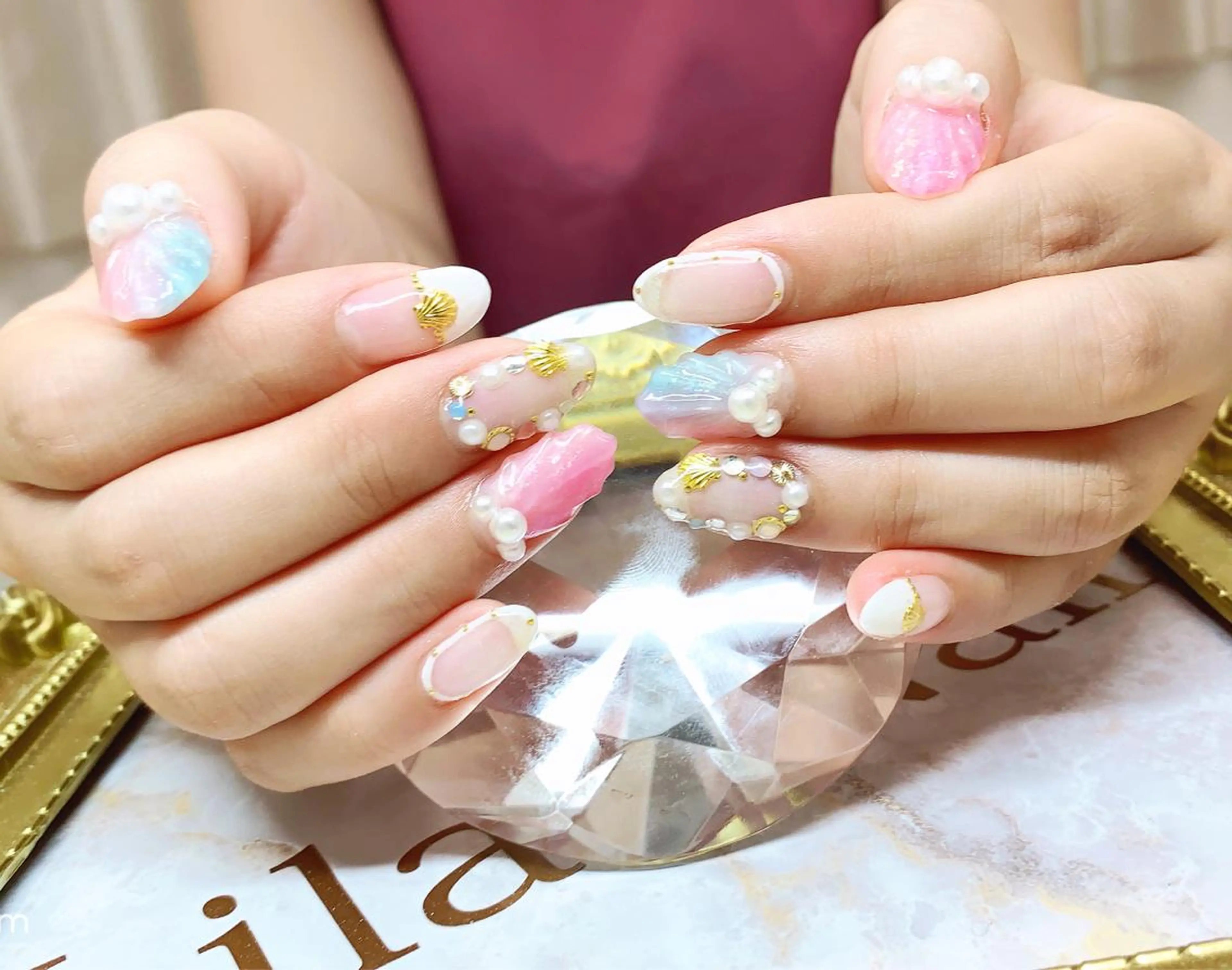 ネイル クリアネイル ジェルネイル ハードジェル 水色 ロングネイル Lilas Nailのネイルデザイン