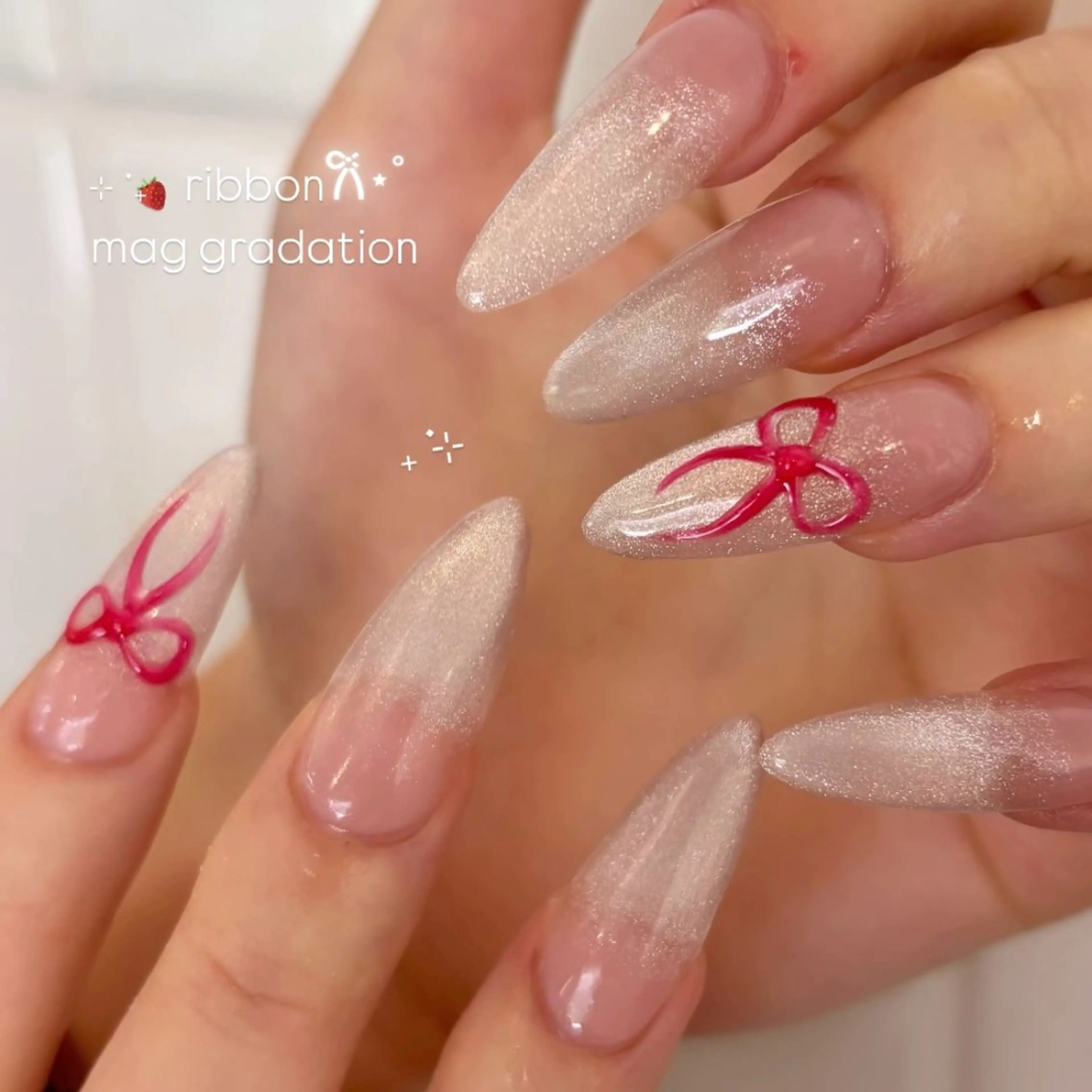 ネイル アートネイル リボン ハンドネイル Ballie/ Mizukiのネイルデザイン