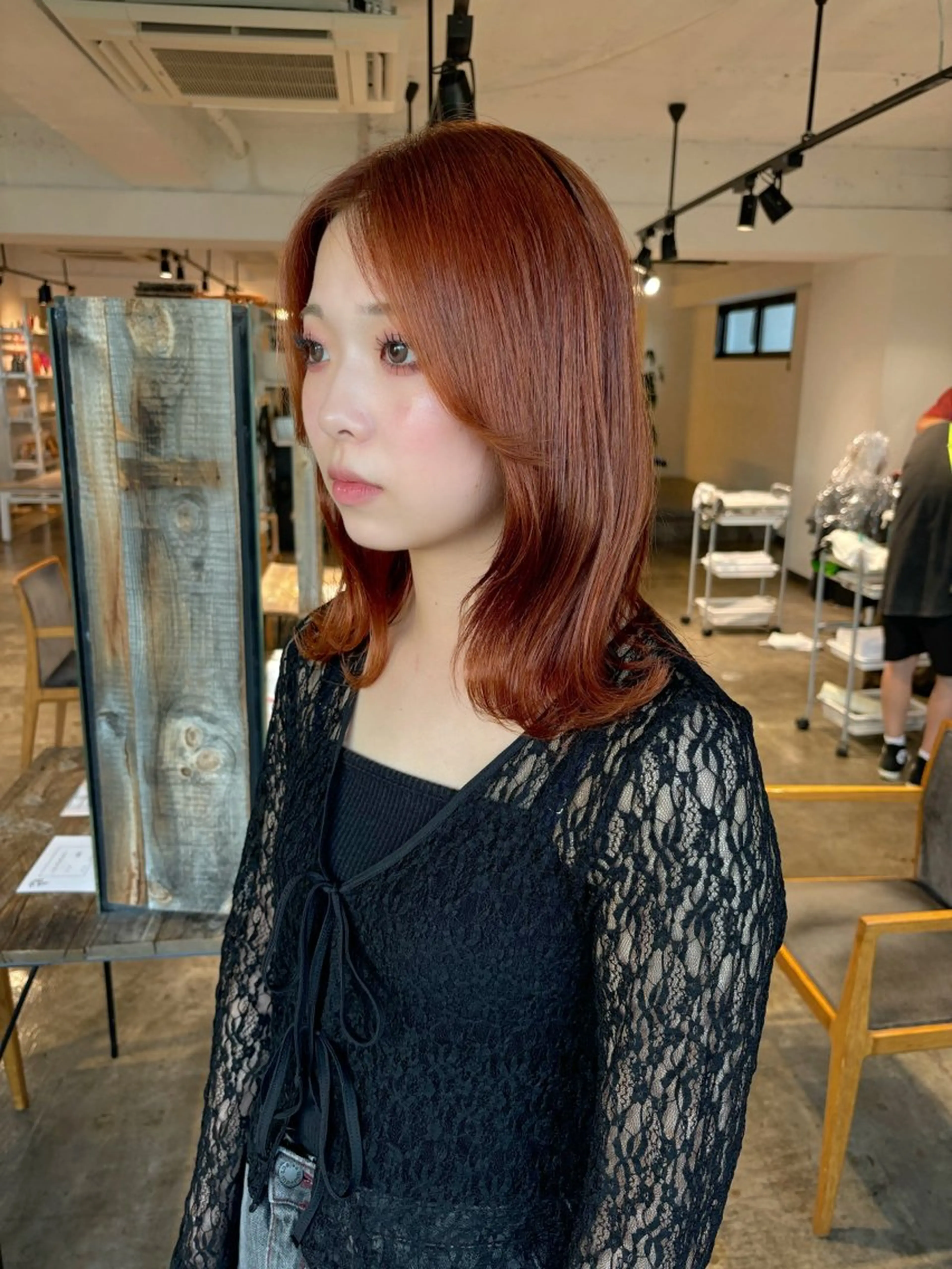 セミロング カラー ブリーチ ケアカラー ダブルカラー ブリーチなしカラー オレンジ 暖色カラー🍒 ケアブリーチ/akiのヘアスタイル