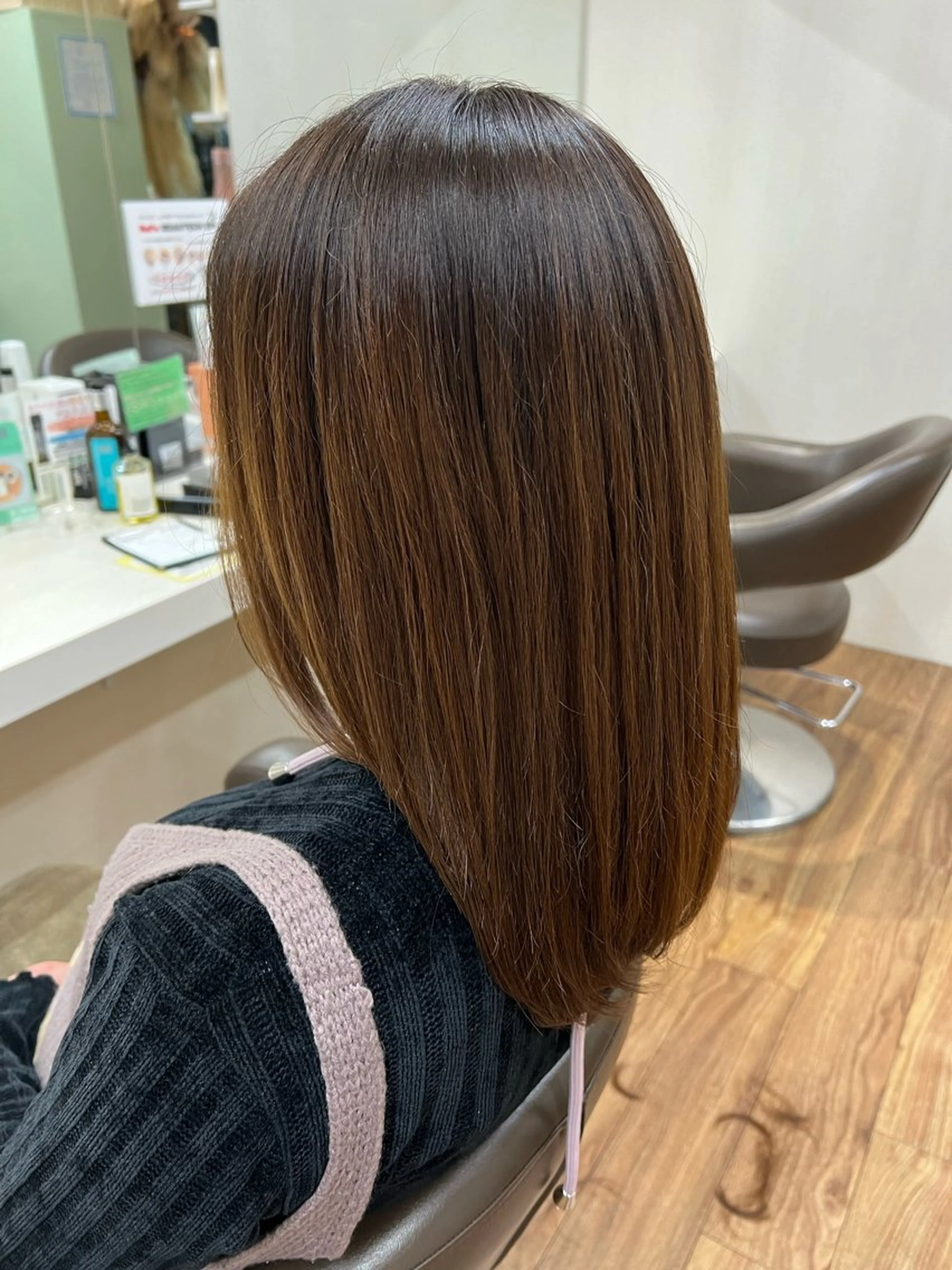 ロング レイヤーカット 朝が楽になる艶髪縮毛 ✨中稲明梨のヘアスタイル