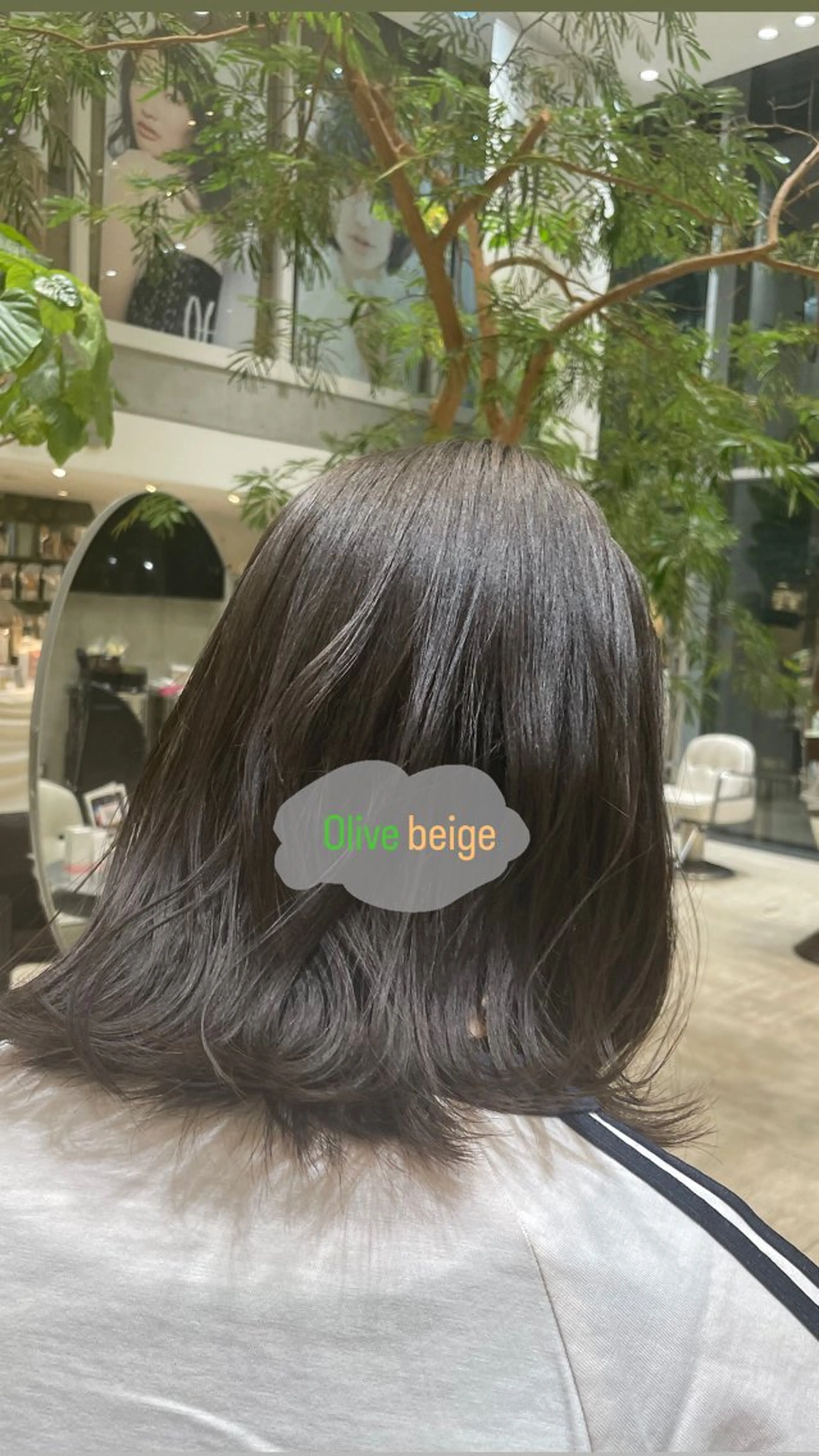 セミロング 韓国風レイヤーカラー ライムのヘアスタイル