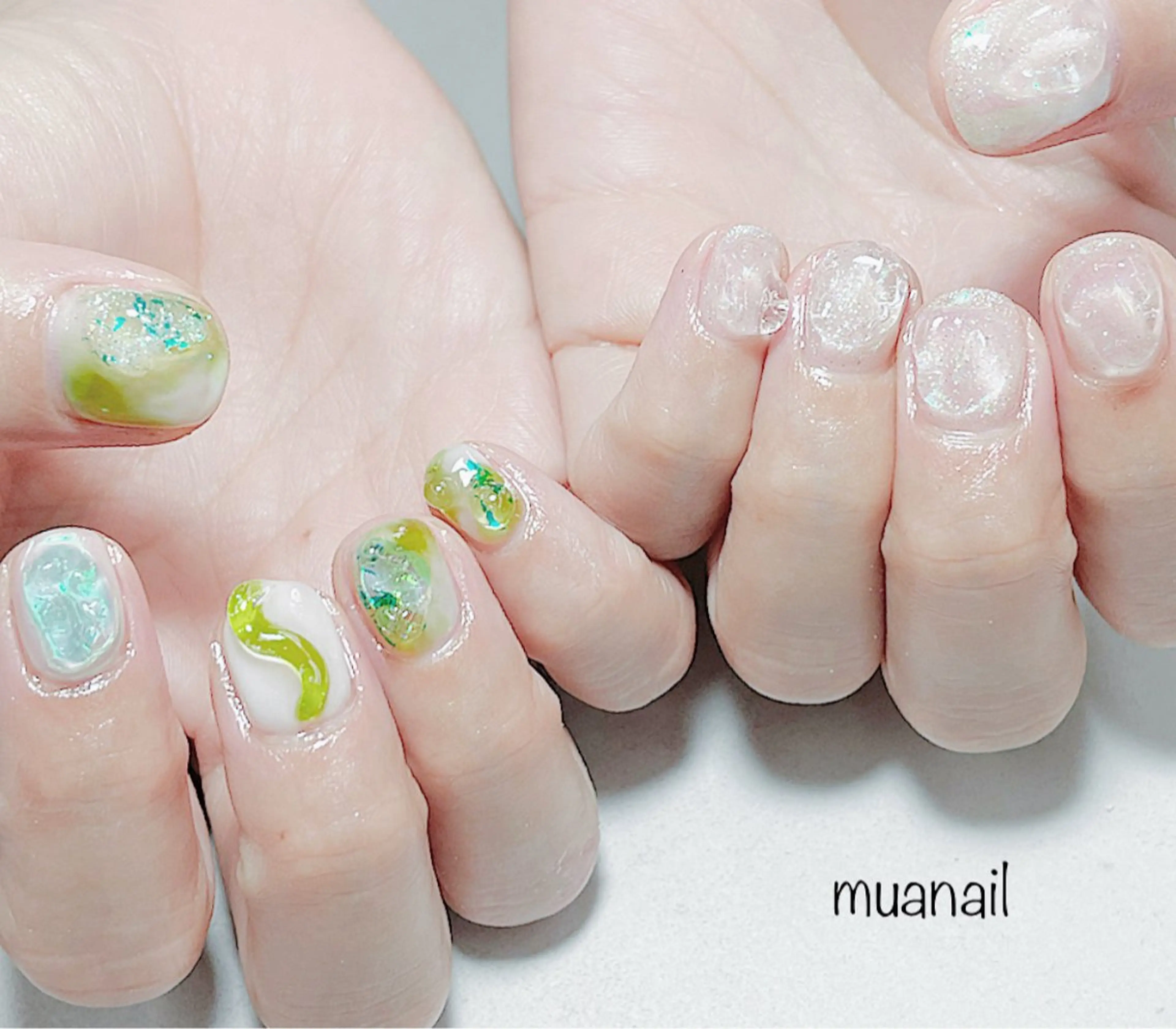 ネイル ブルー ジェルネイル ぷっくりネイル ハンドネイル mua nail mikiのネイルデザイン