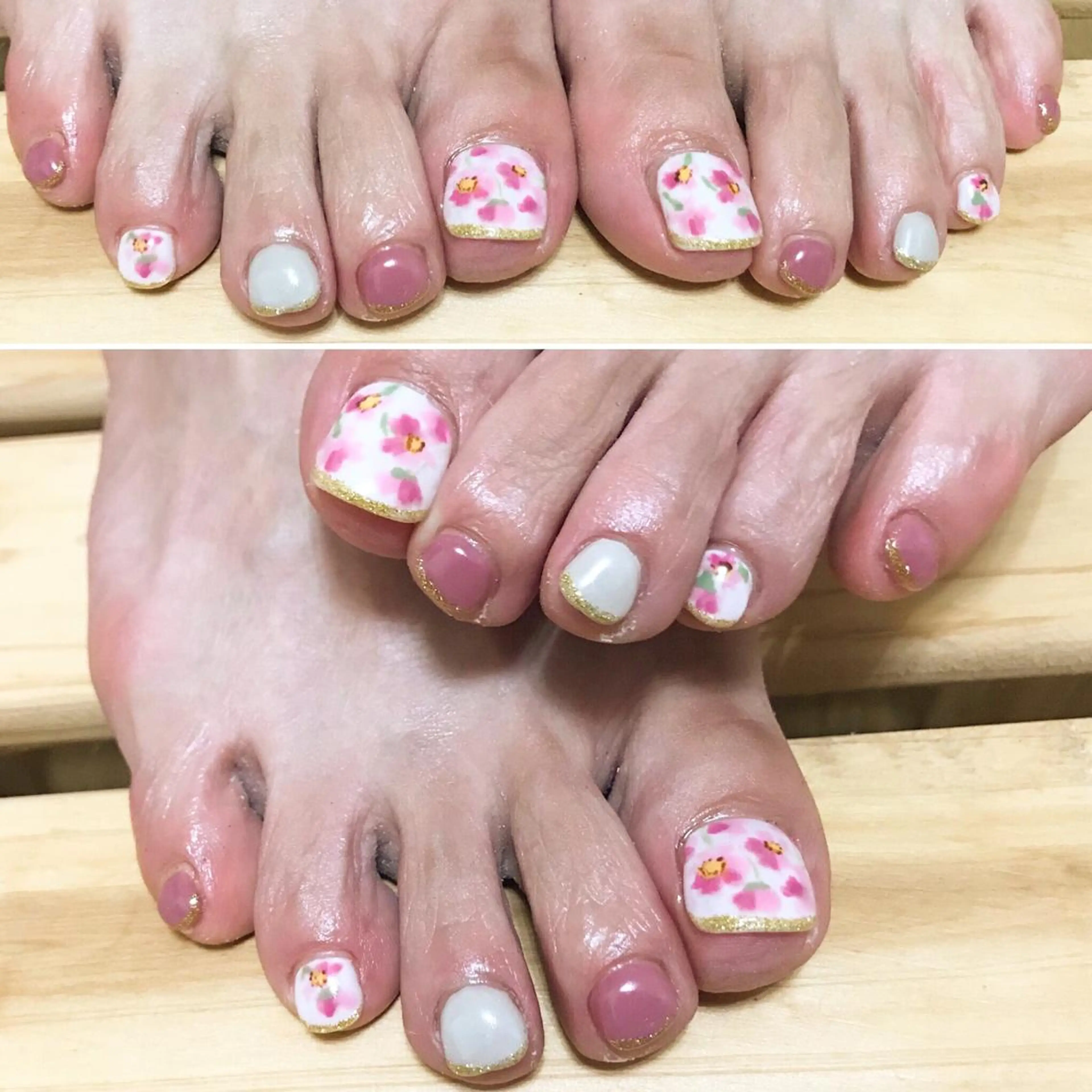 ネイル 桜ネイル フットネイル シンプルネイル 春ネイル ホワイト nail fufla ♡yamane♡のネイルデザイン