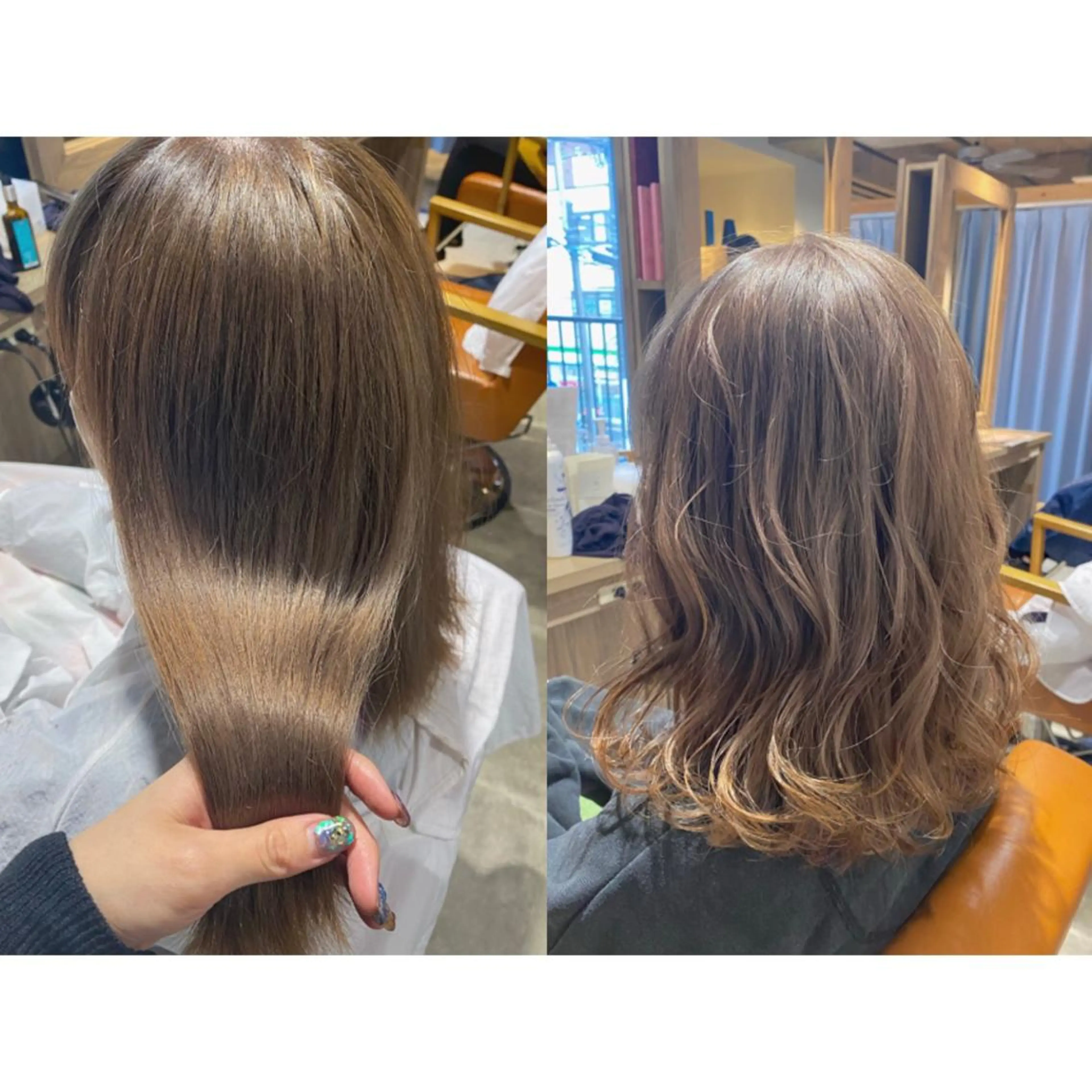 カラー ブリーチ グレージュ ミルクティーグレージュ カット ヘアカラー 🐻結んで可愛い hair EMI🐻のヘアスタイル