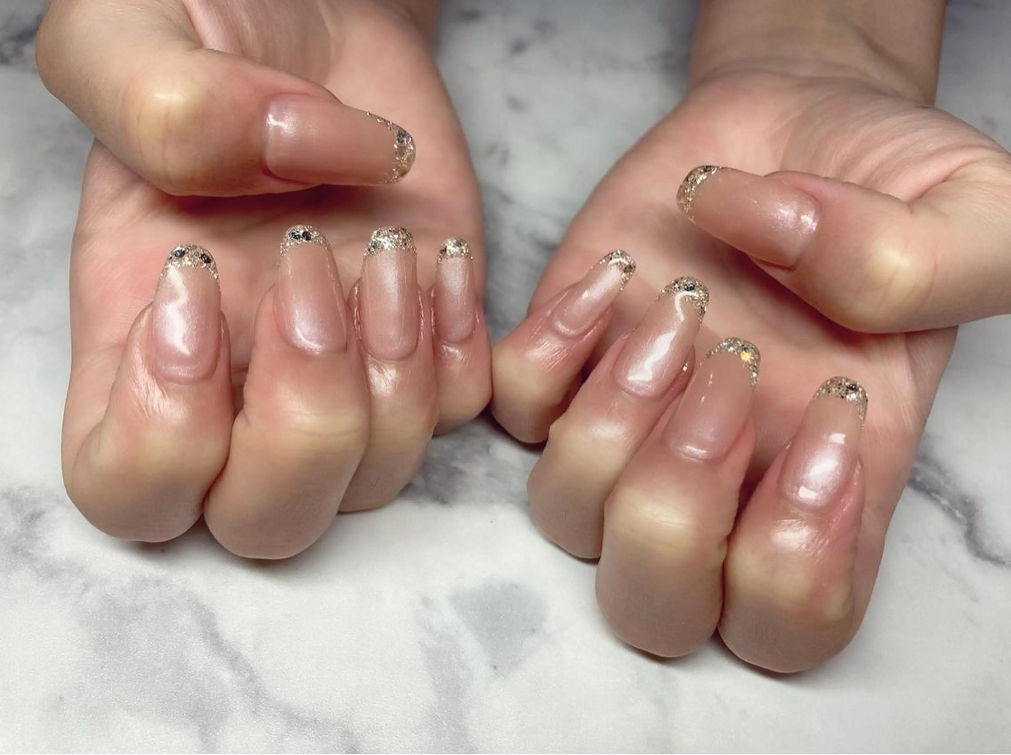 ネイル フレンチネイル ジェルネイル ガラスフレンチ パラジェル 夏ネイル Nail&eye Belire 新宿のネイルデザイン