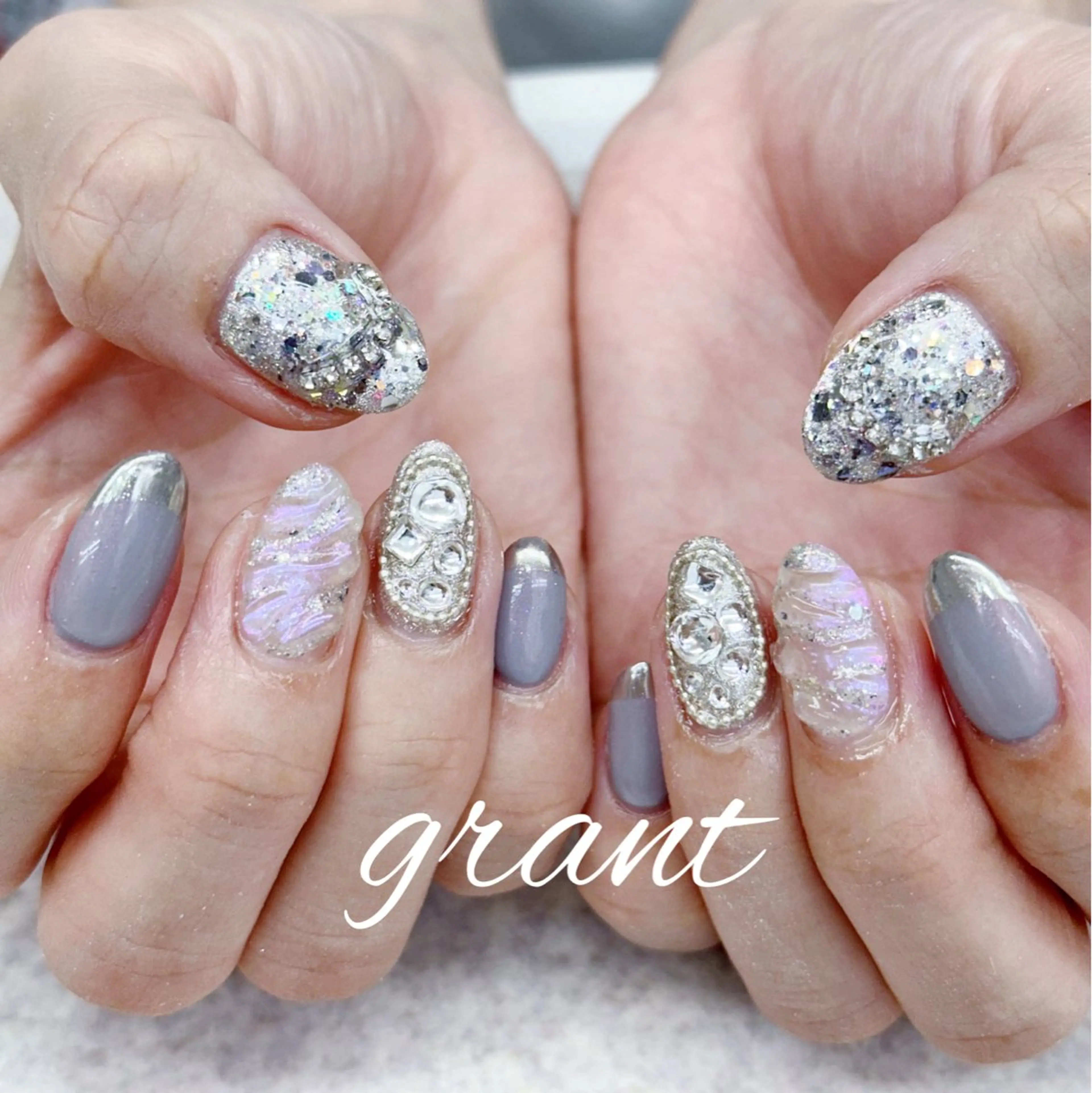 ネイル キラキラネイル ミラーネイル ハンドネイル nailsalon grantのネイルデザイン
