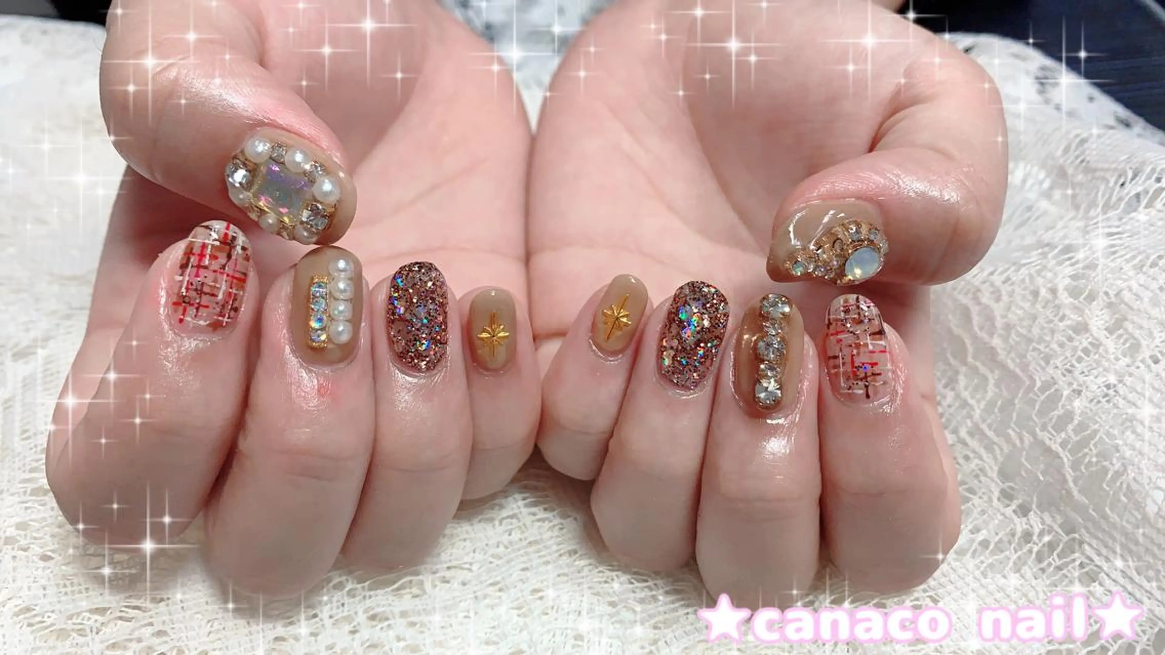 ネイル アートネイル ジェルネイル キラキラネイル パラジェル ストーンネイル ハンドネイル ハンドケア ベテランネイル cnc  nailのネイルデザイン