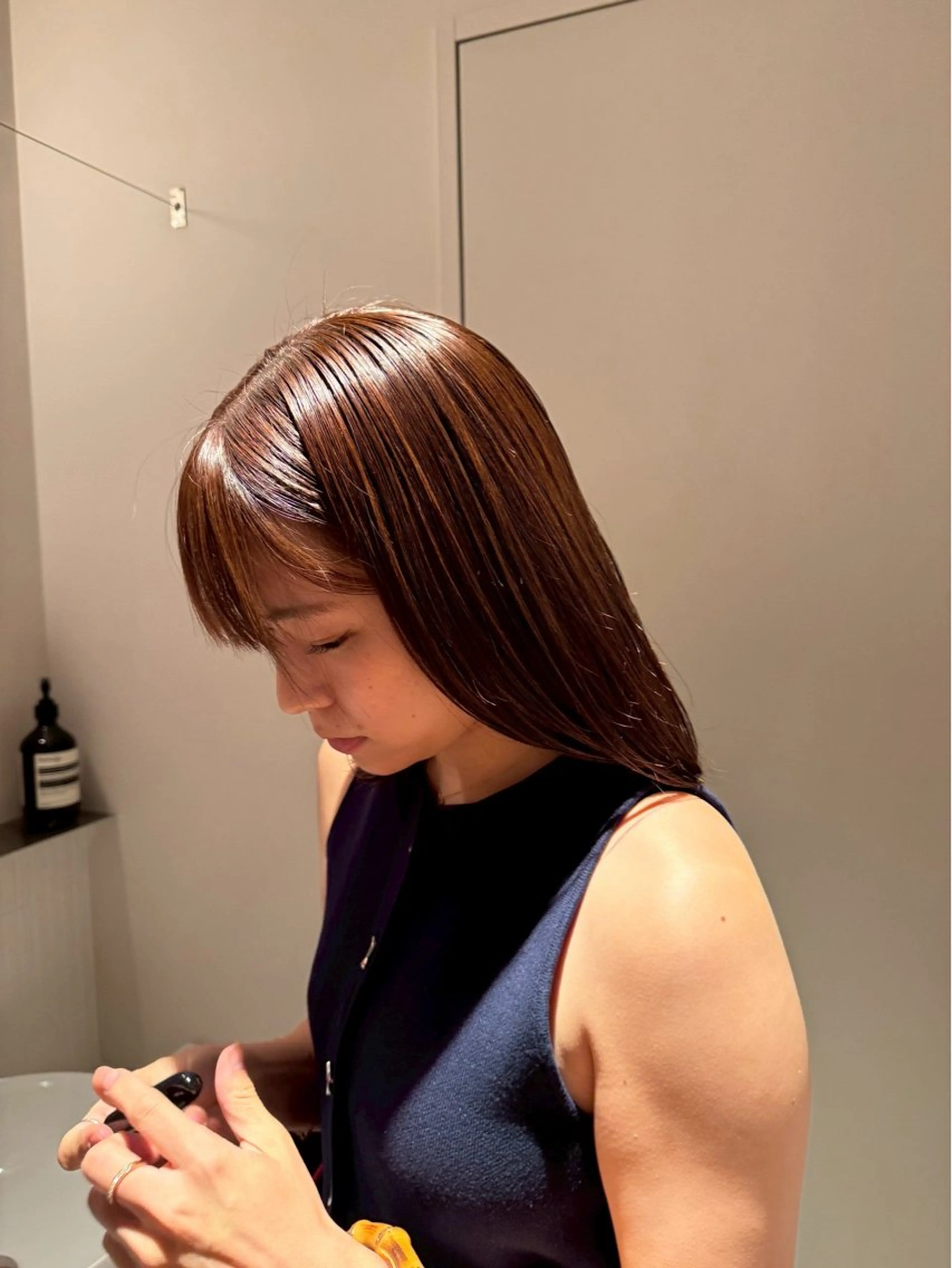 セミロング カラー ベージュカラー ヘアカラー トリートメント 山内 めいのヘアスタイル