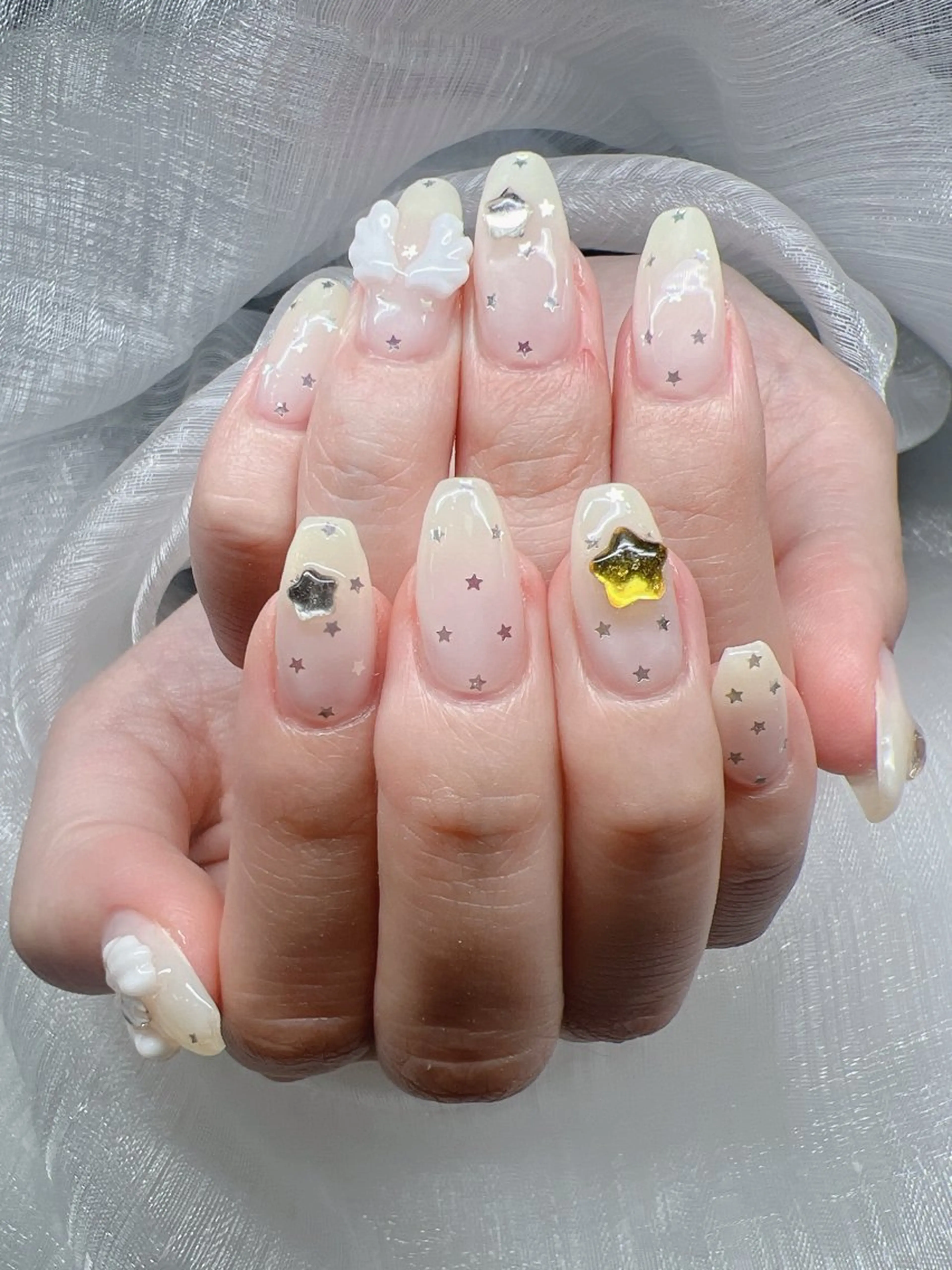 ネイル 長さ出し グラデーション 卒業式 キラキラネイル マグネットネイル ハンドネイル Lee Nails チップ長さだし専門店のネイルデザイン
