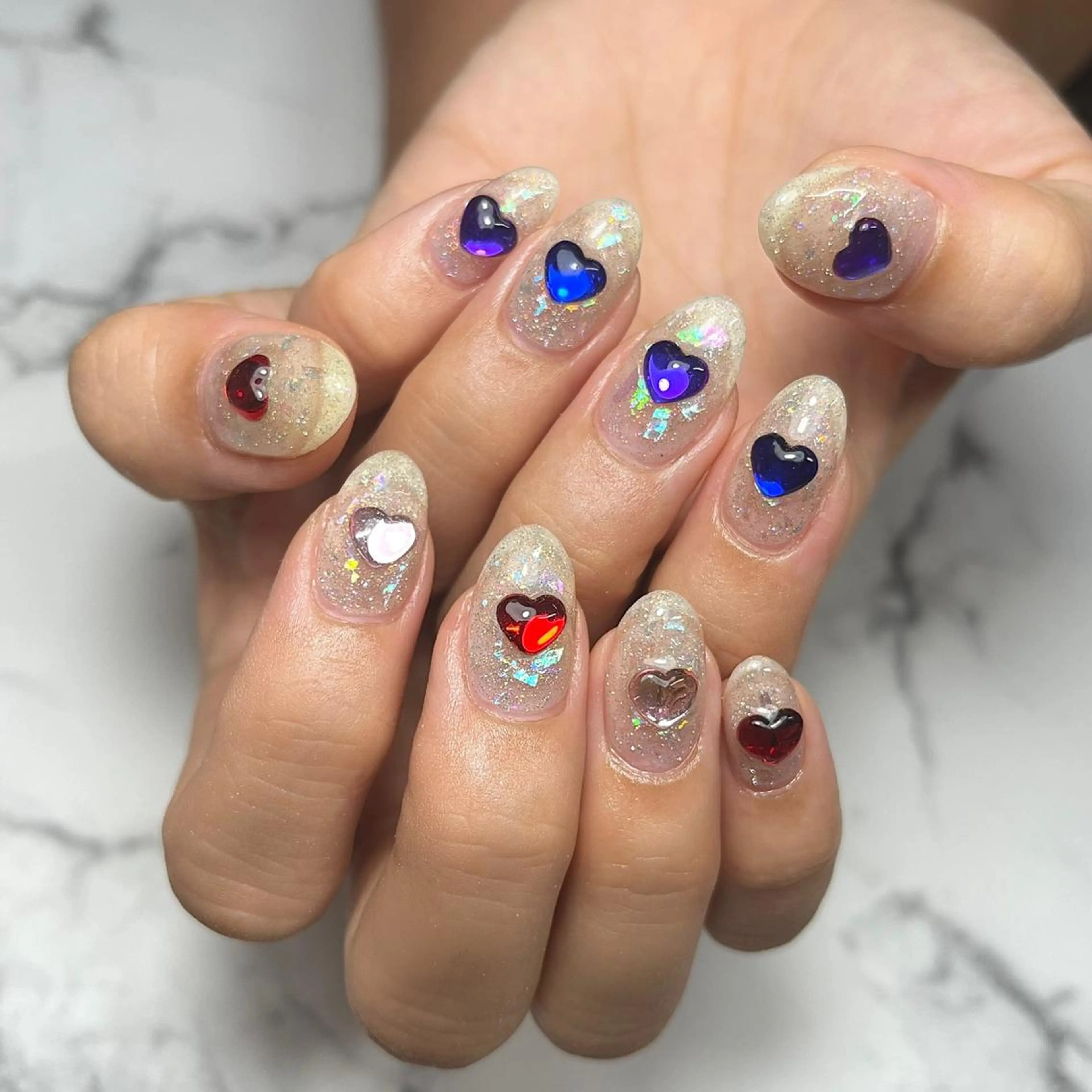 ネイル アートネイル ブルー クリアネイル ジェルネイル ホログラムネイル ハンドネイル NAIL NOWのネイルデザイン