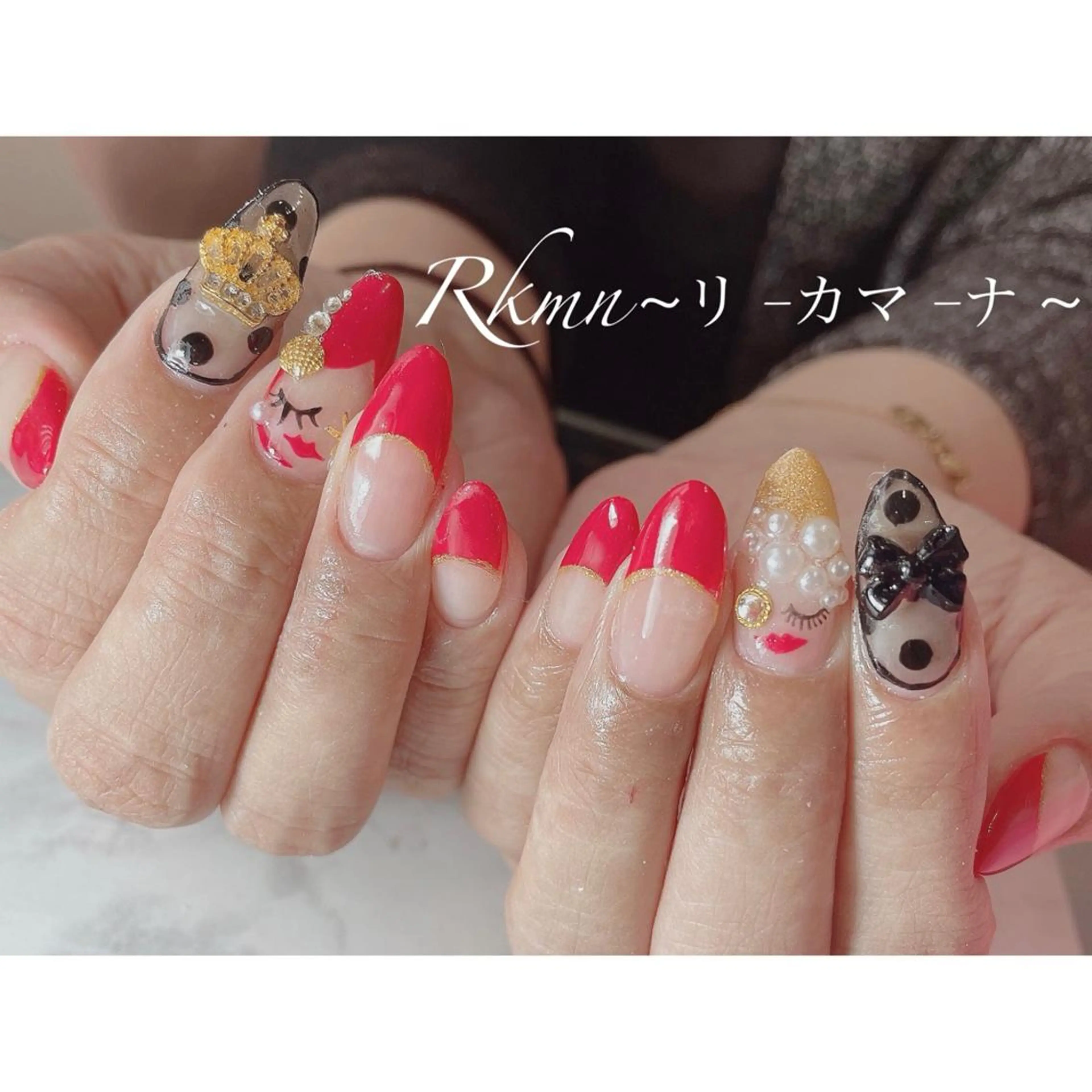 ネイル アートネイル ドット フレンチネイル 赤色 春ネイル ハンドネイル フットネイル ハンドケア Rkmn ~リ-カマ-ナ~のネイルデザイン