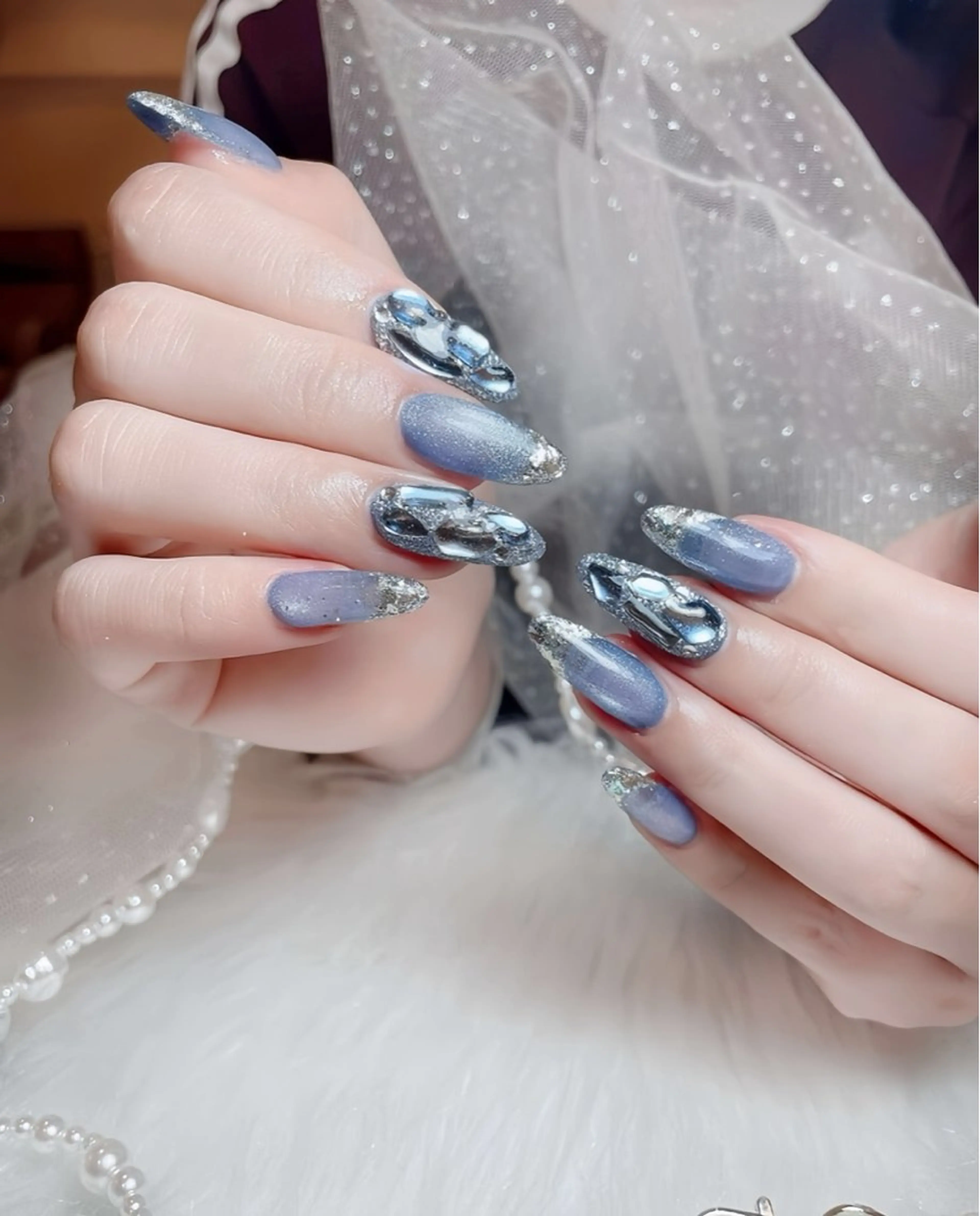 ネイル ブルー チークネイル クリアネイル フラワーネイル フットネイル ハンドネイル Rin Nail 新大久保店のネイルデザイン
