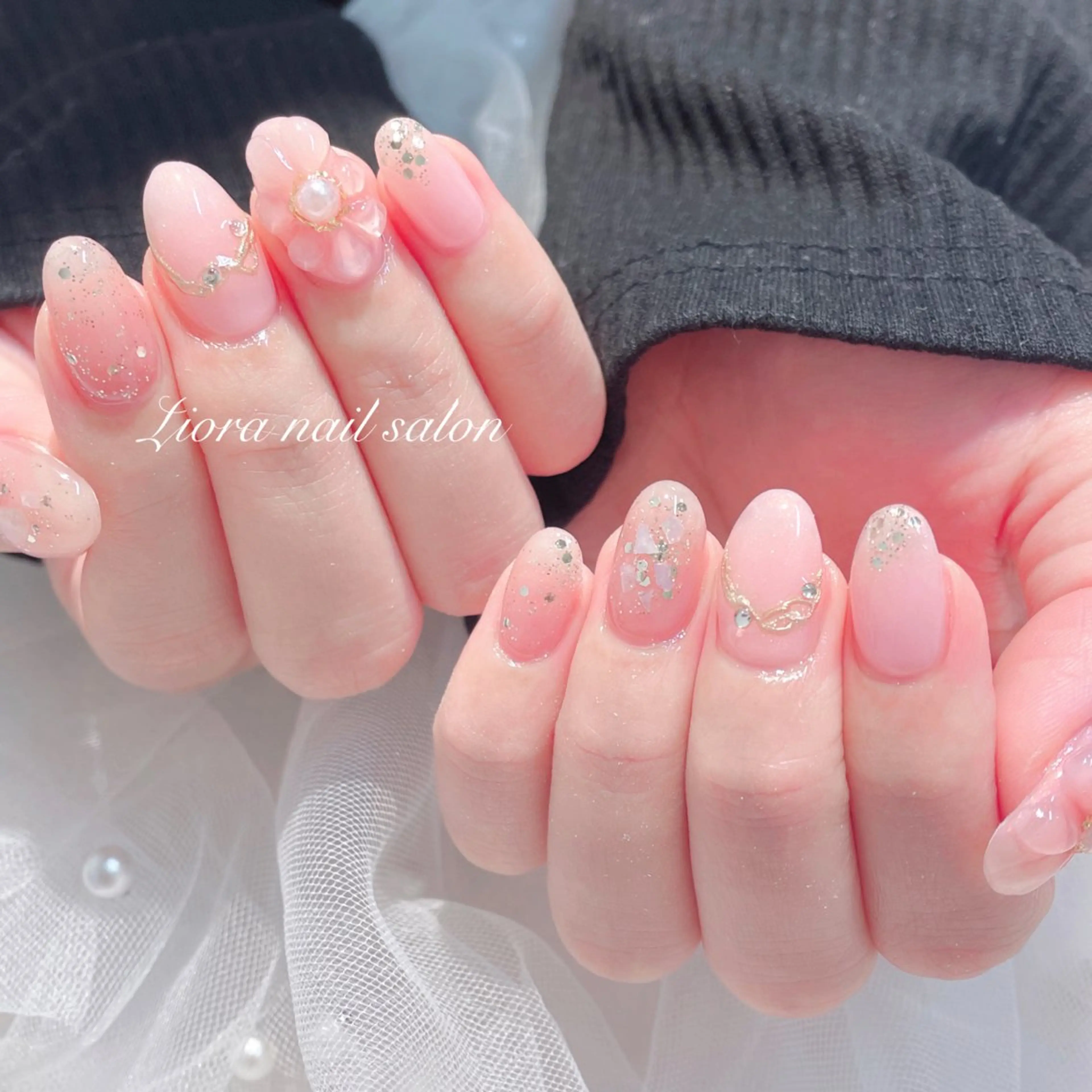 ネイル フレンチネイル ジェルネイル ガーリー グラデーション キラキラネイル ハンドネイル Liora nail スカルプ専門店のネイルデザイン