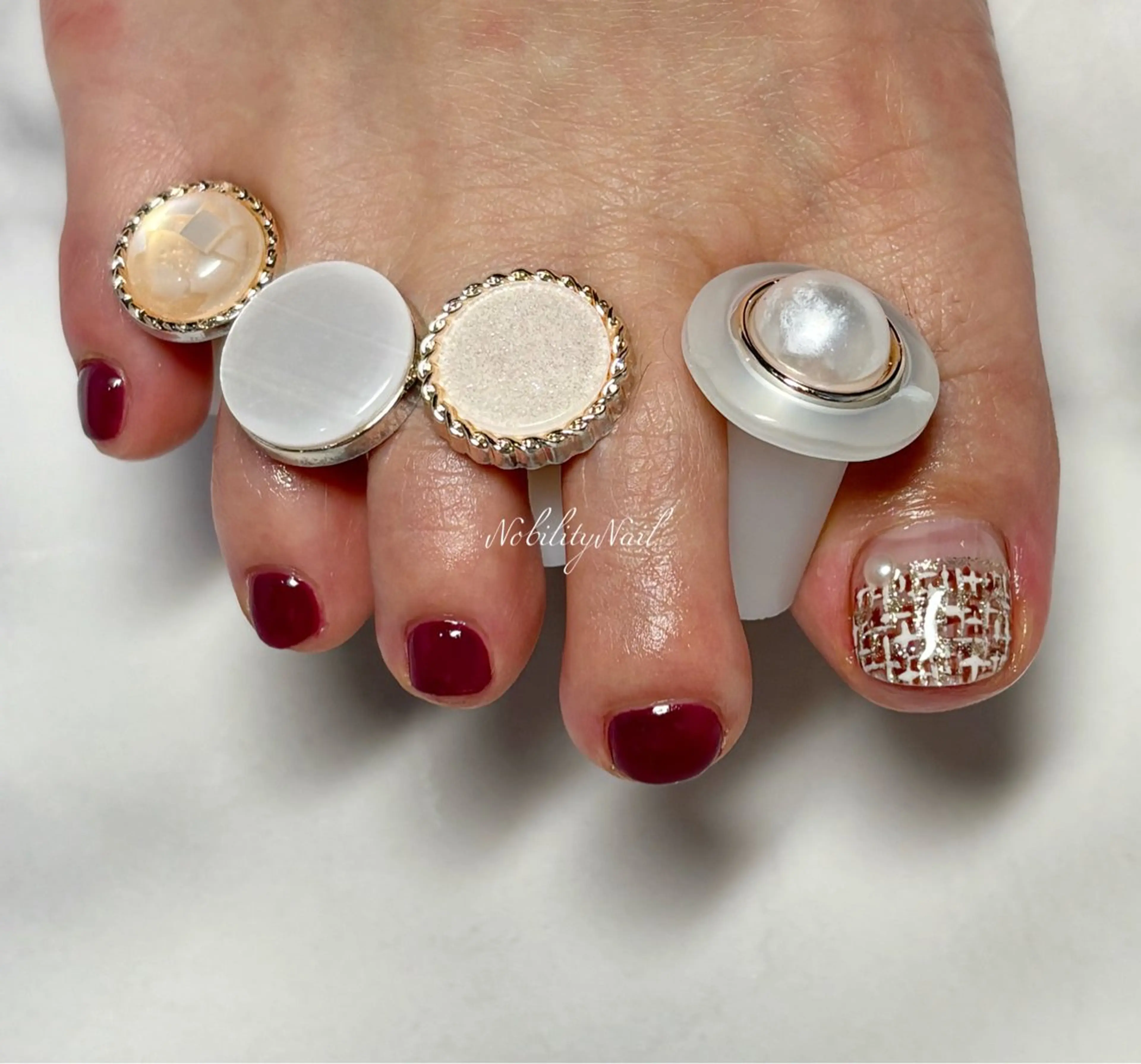 ネイル アートネイル ボルドー ツイードネイル ネイルサロンNobilityNail所属・風口 麻由子のネイルデザイン