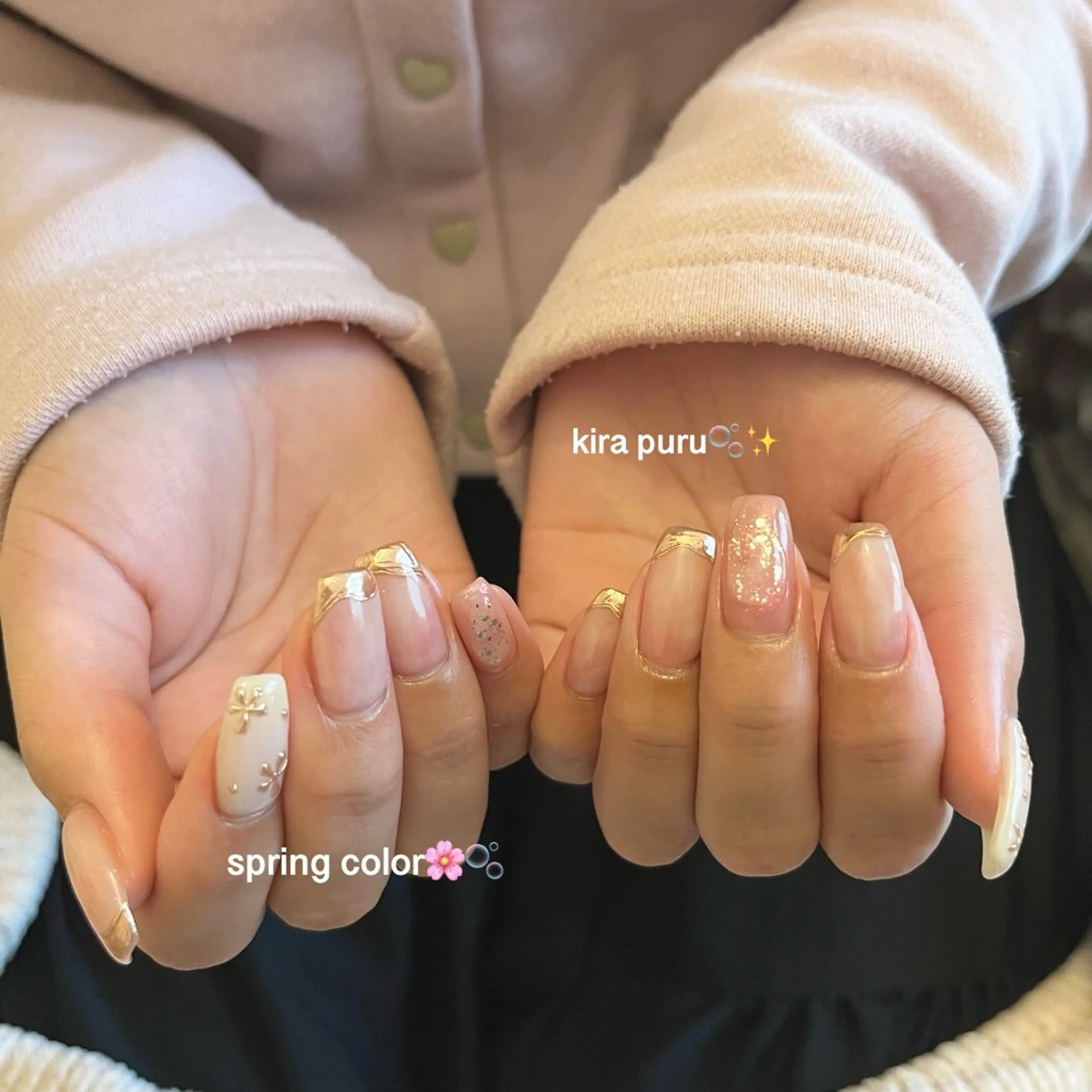 ネイル ニュアンスネイル 春ネイル ハンドネイル happiness プライベートサロンのネイルデザイン