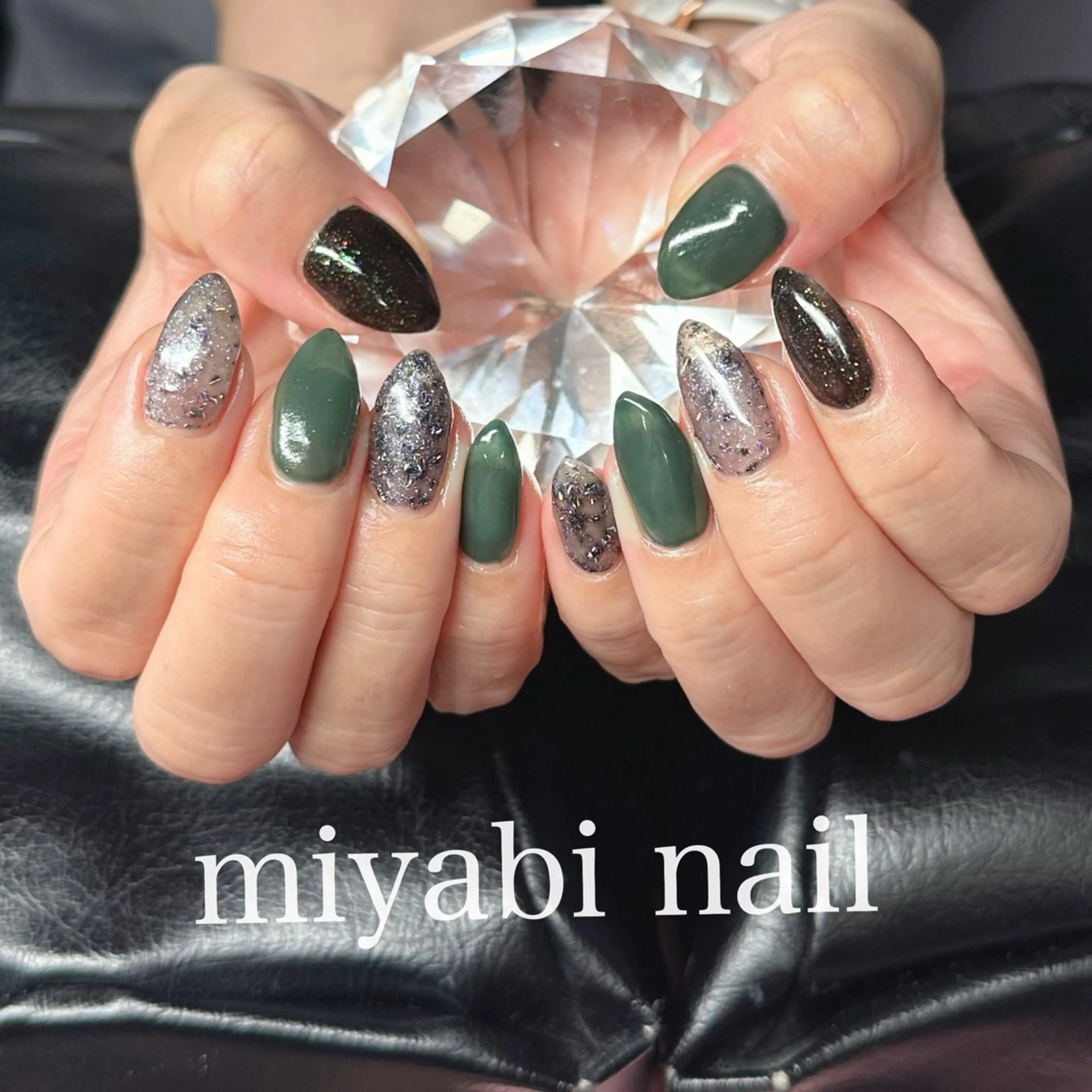 ネイル ジェルネイル グリーン 持ち込み ハンドネイル miyabi nail 桂川駅近くのネイルデザイン