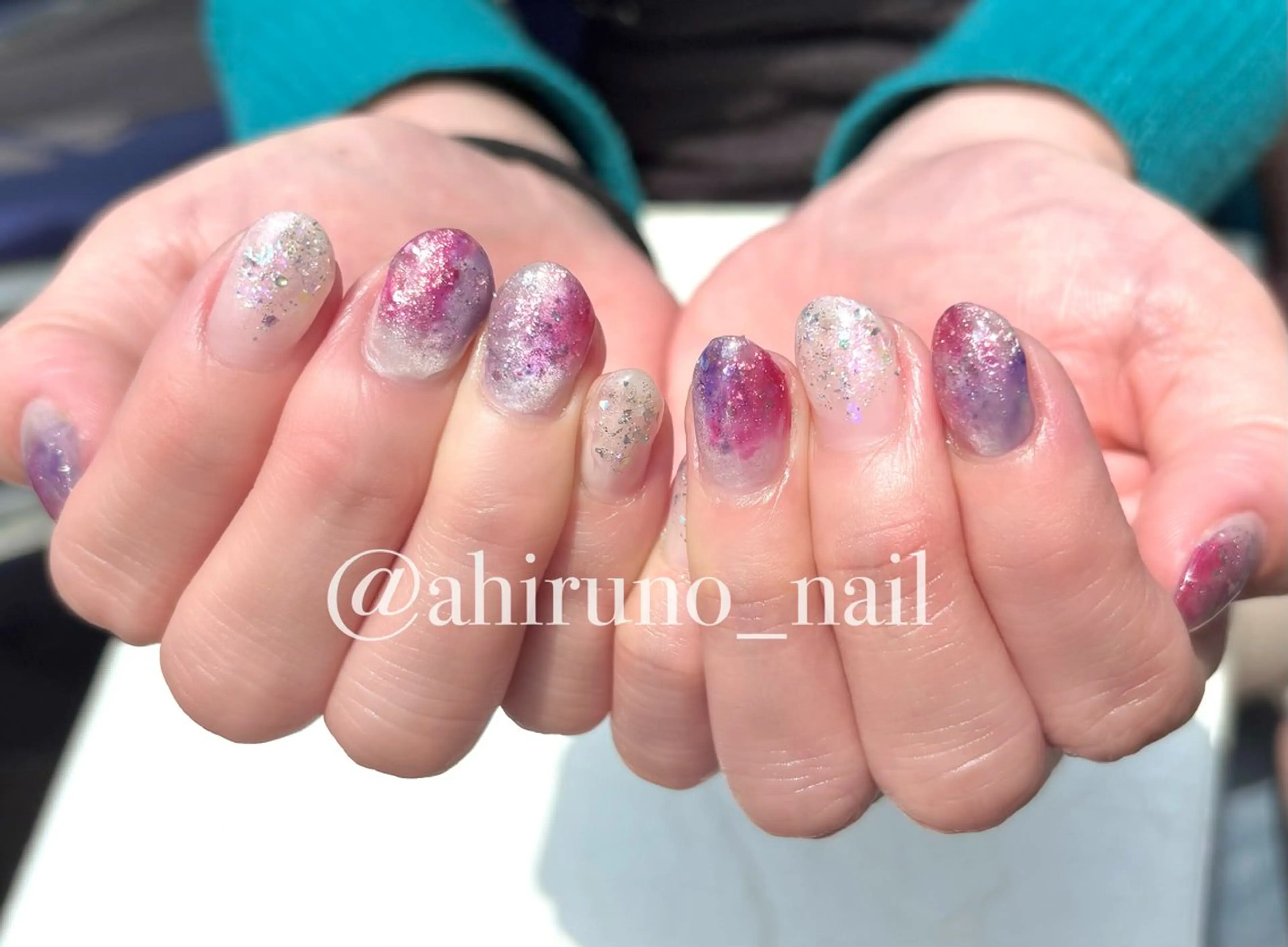 ネイル フラッシュネイル キラキラネイル ラメ(グリッター) ニュアンスネイル ピンク ハンドネイル 東京あきる野市ネイル ✿ ｙｕiのネイルデザイン