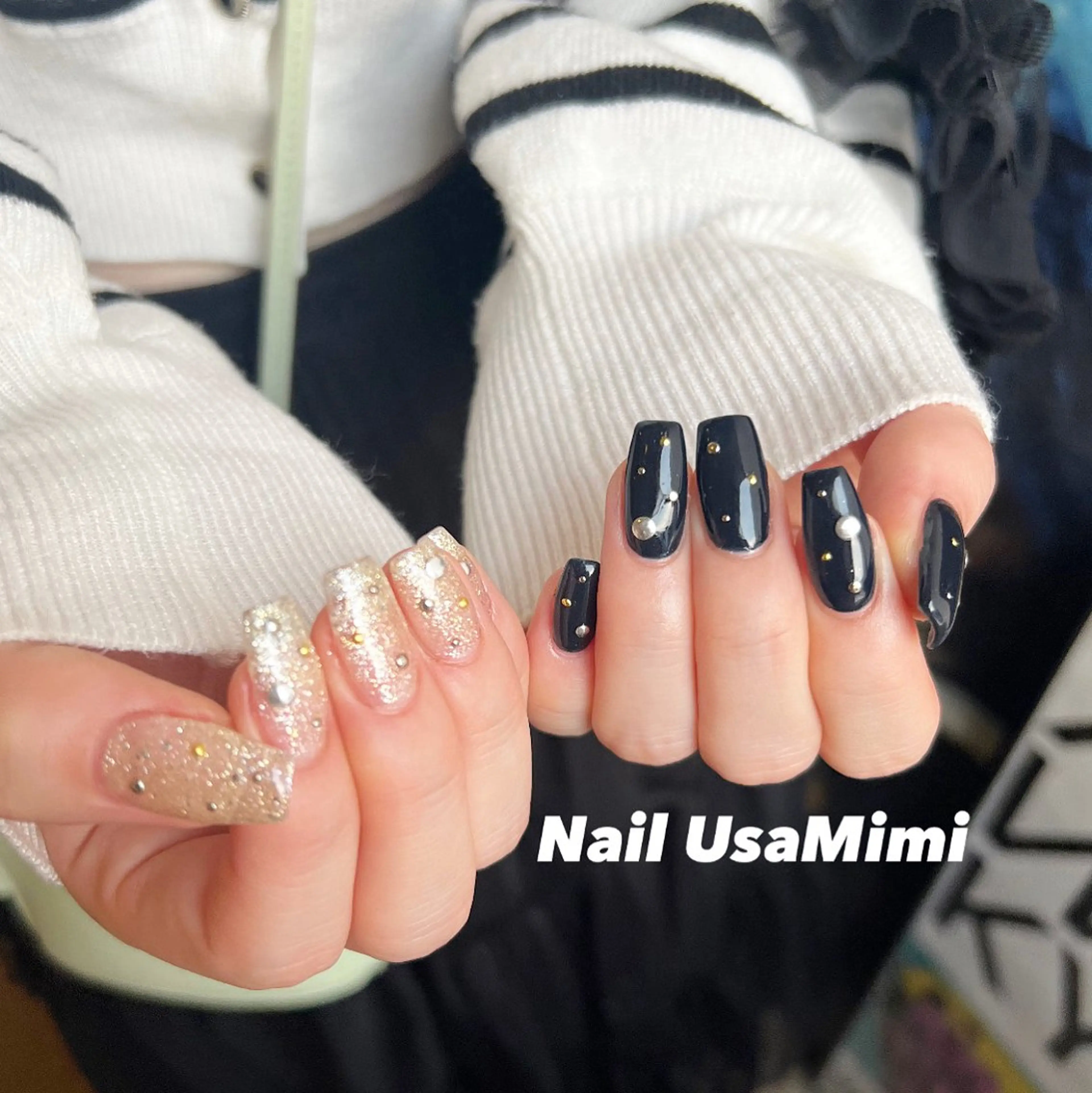ネイル ジェルネイル 韓国ネイル ラメ(グリッター) マグネットネイル 持ち込み 本町NailUsa Mimi RIKOのネイルデザイン