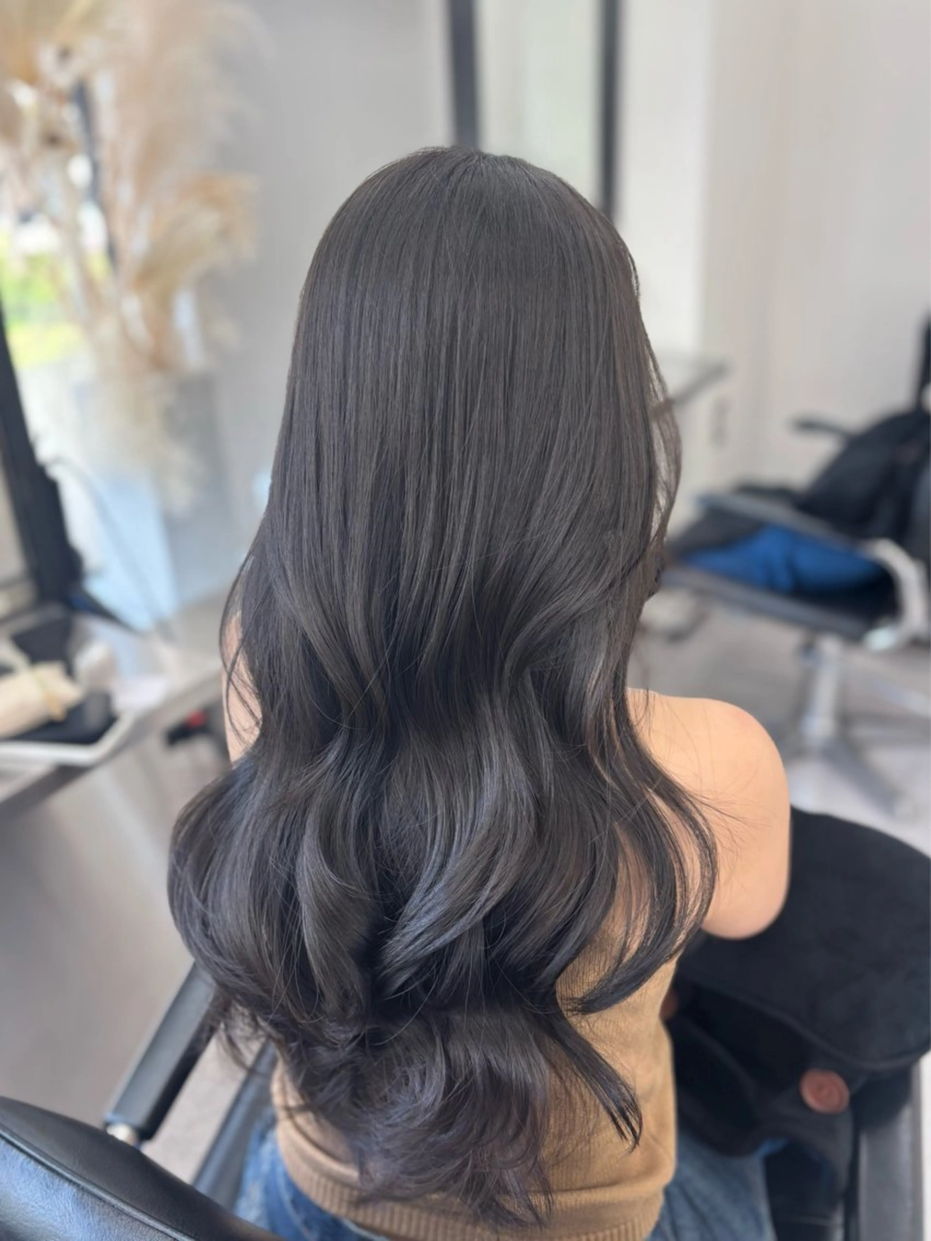 ロング カラー ブリーチ ダブルカラー グレージュ ブリーチなしカラー オリーブグレージュ 心斎橋／艶カラー /髪質改善/恋のヘアスタイル