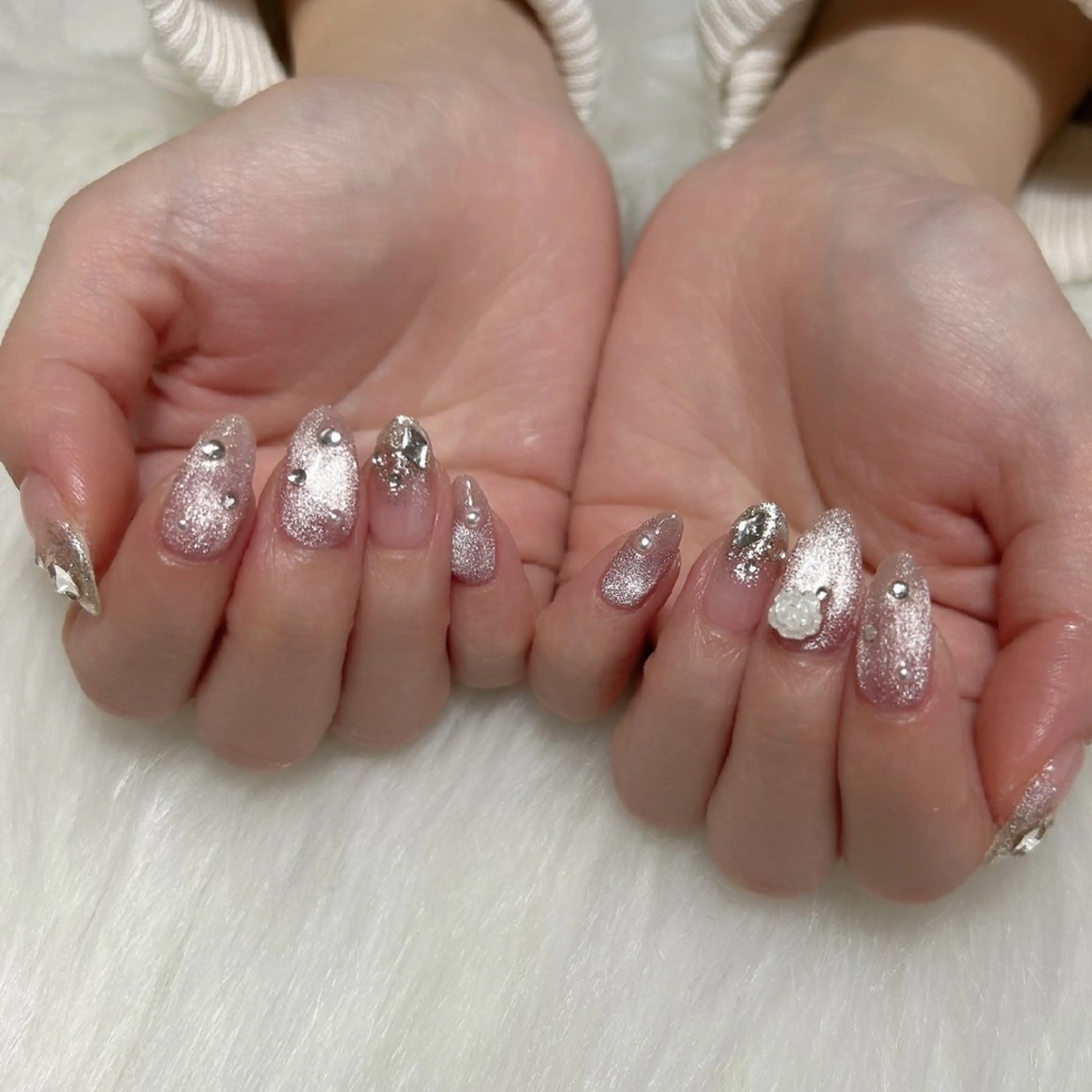 ネイル キラキラネイル マグネットネイル ワンホンネイル 冬ネイル ハンドネイル Jadenail  kokoroのネイルデザイン