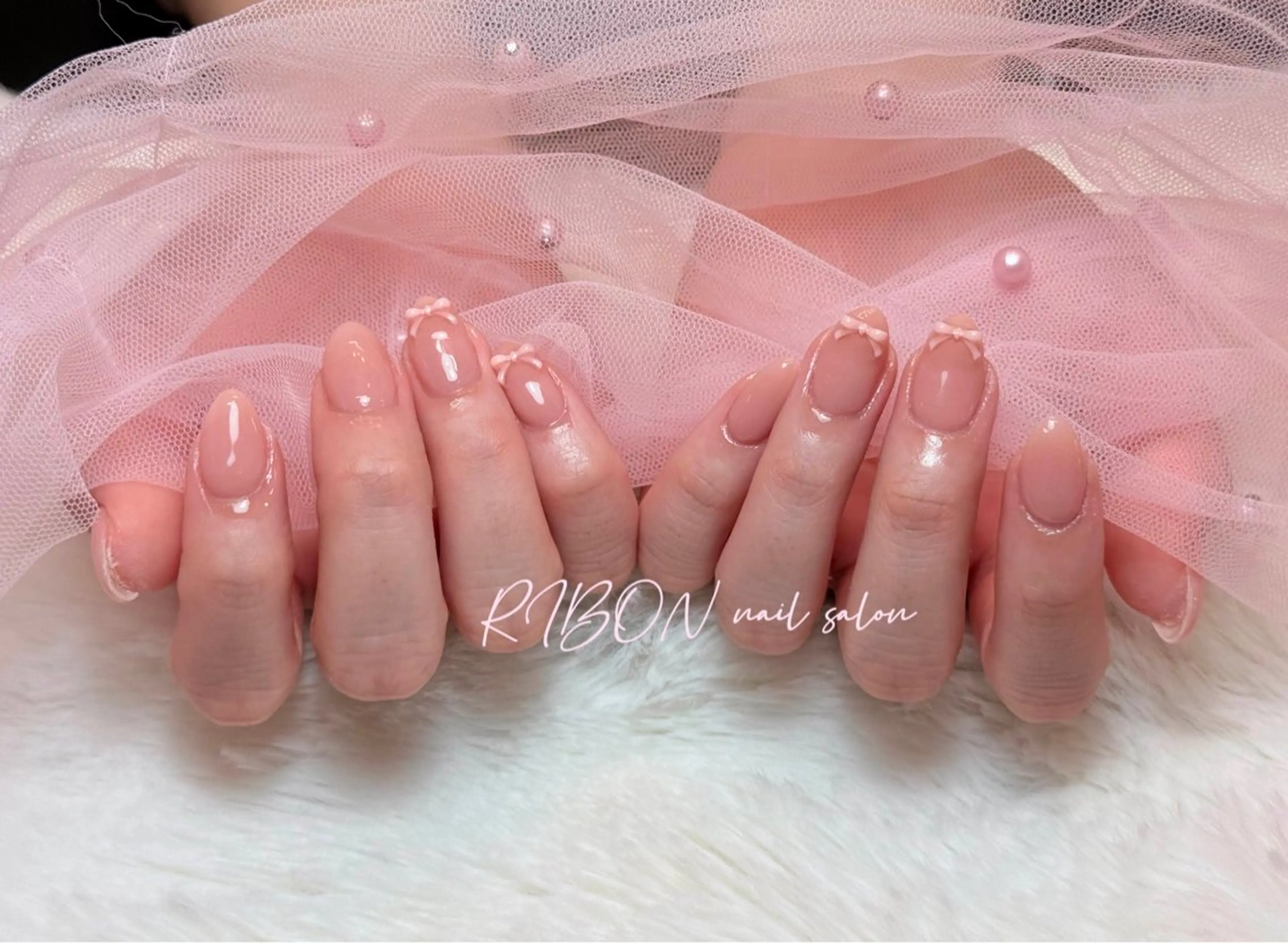 ネイル チークネイル 長さ出し フレンチネイル ジェルネイル グラデーション ハンドネイル RIBON nail 高田馬場のネイルデザイン