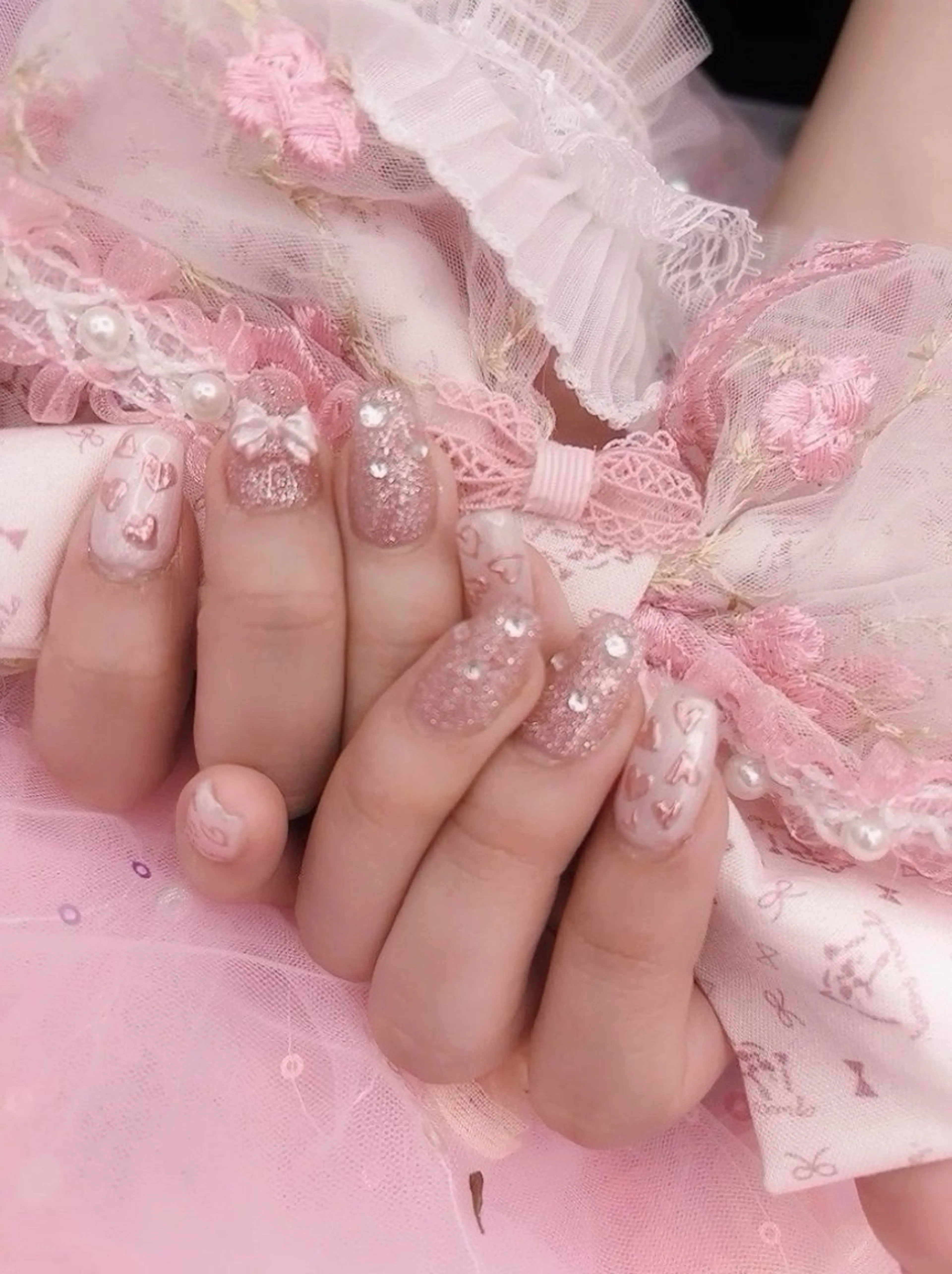 ネイル アートネイル 長さ出し ハート ネイルチップ marron's roomのネイルデザイン