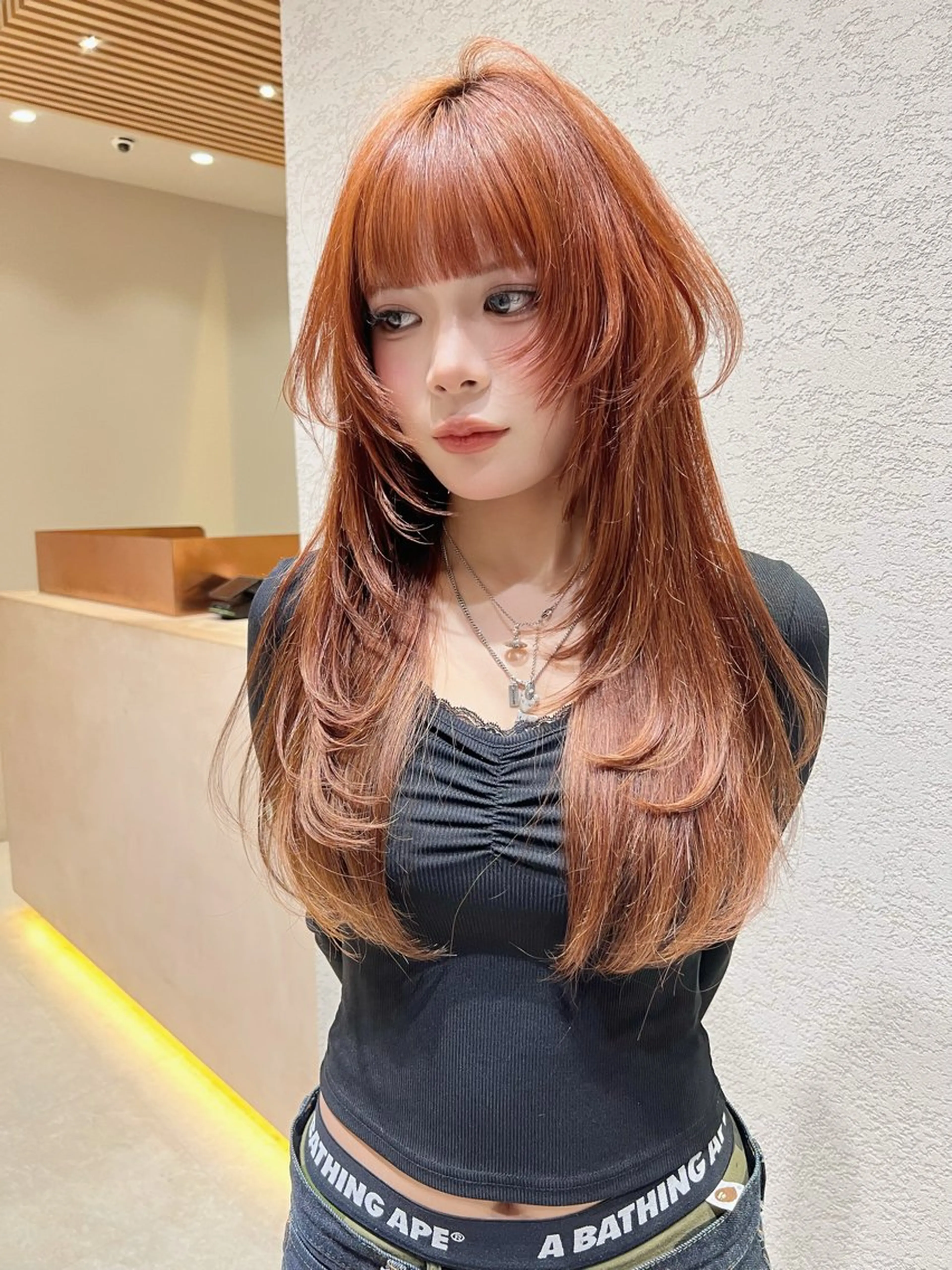 ロング カラー カット ヘアカラー トリートメント 興津/韓国レイヤー ダブルカラー美髪縮毛のヘアスタイル