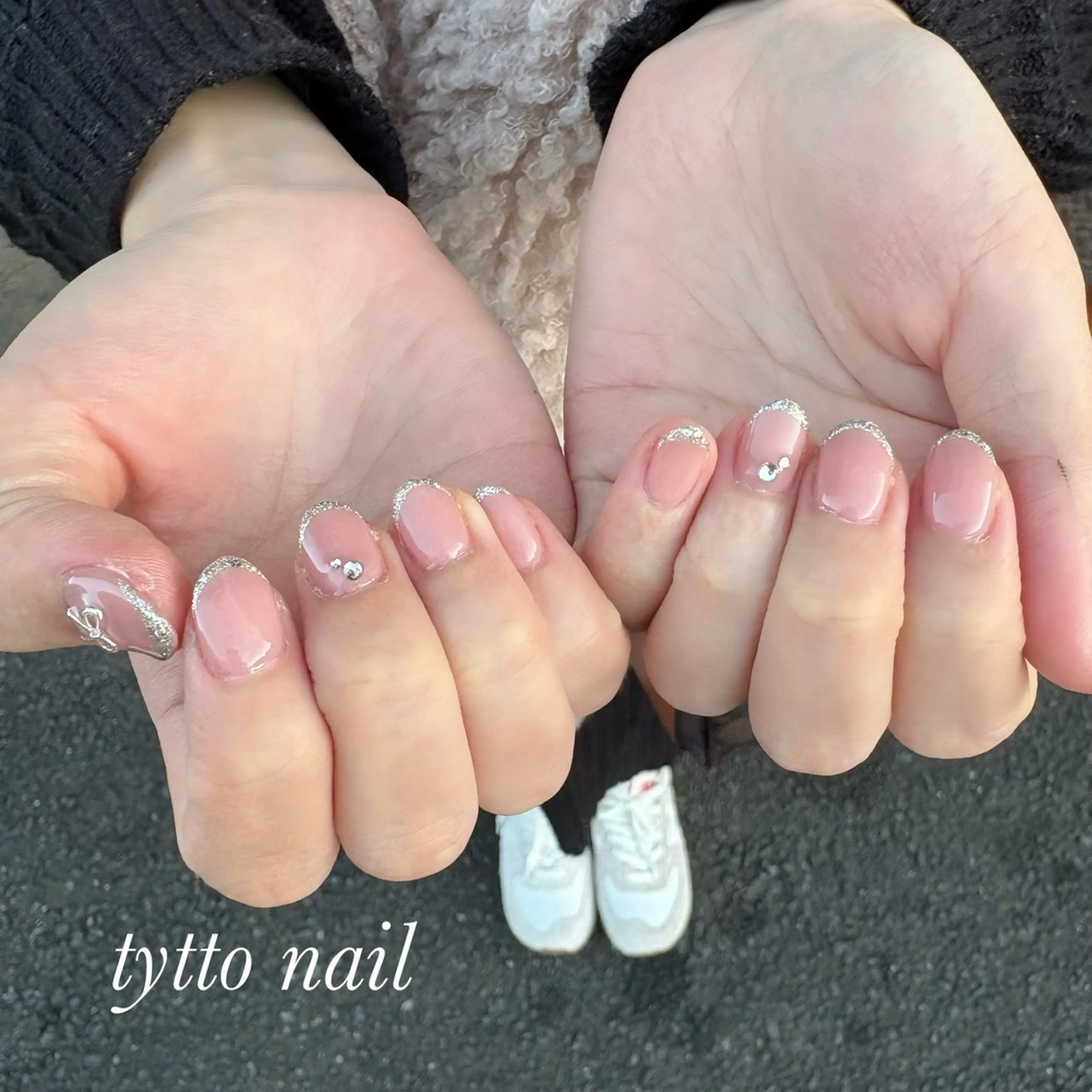 ネイル フレンチネイル ガラスフレンチ キラキラネイル ラメ(グリッター) オフィスネイル ハンドネイル tytto nail ❤︎‪‪eri‪‪のネイルデザイン
