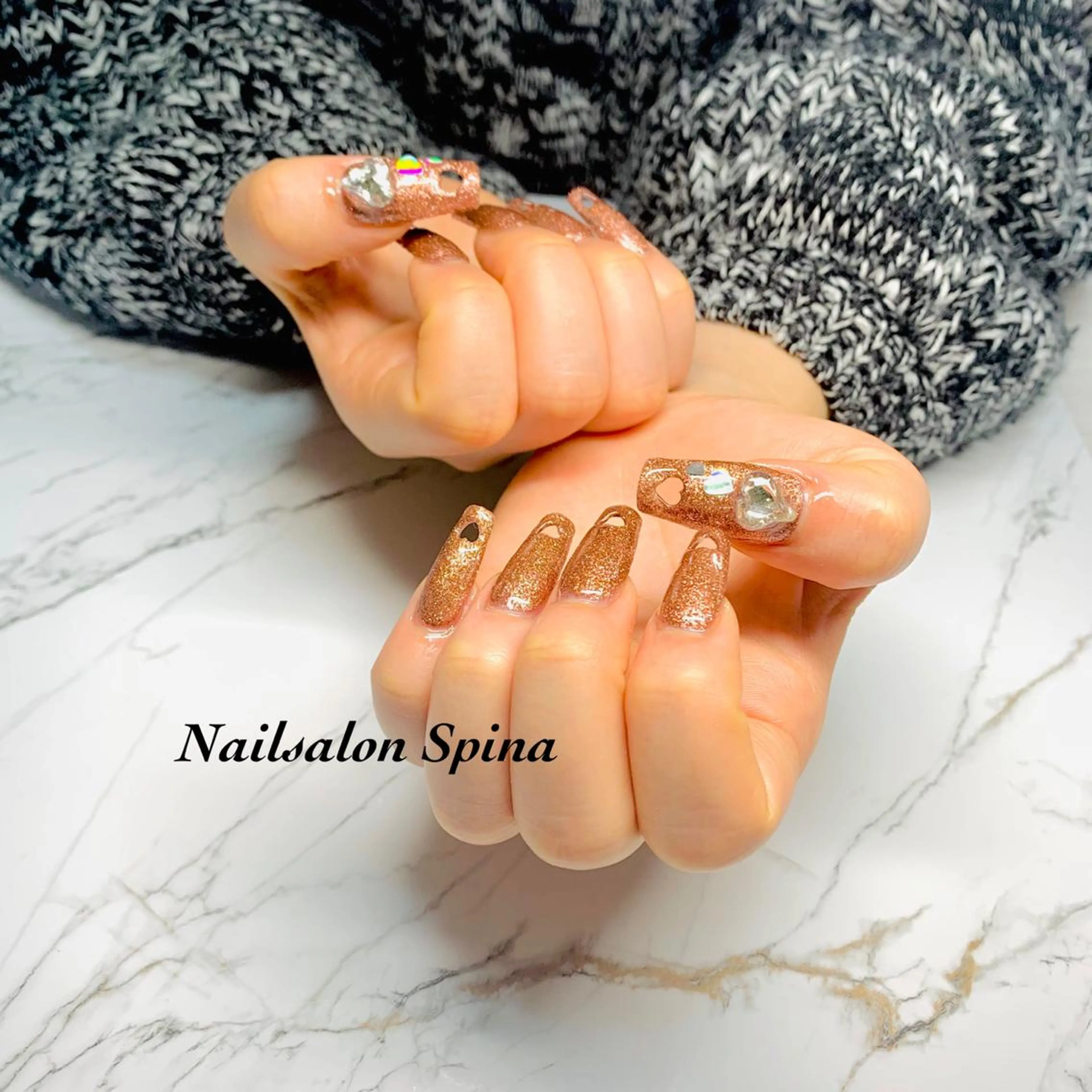 ネイル アートネイル ハート キラキラネイル Nail&Eye Spina 琴美のマツエク・マツパデザイン