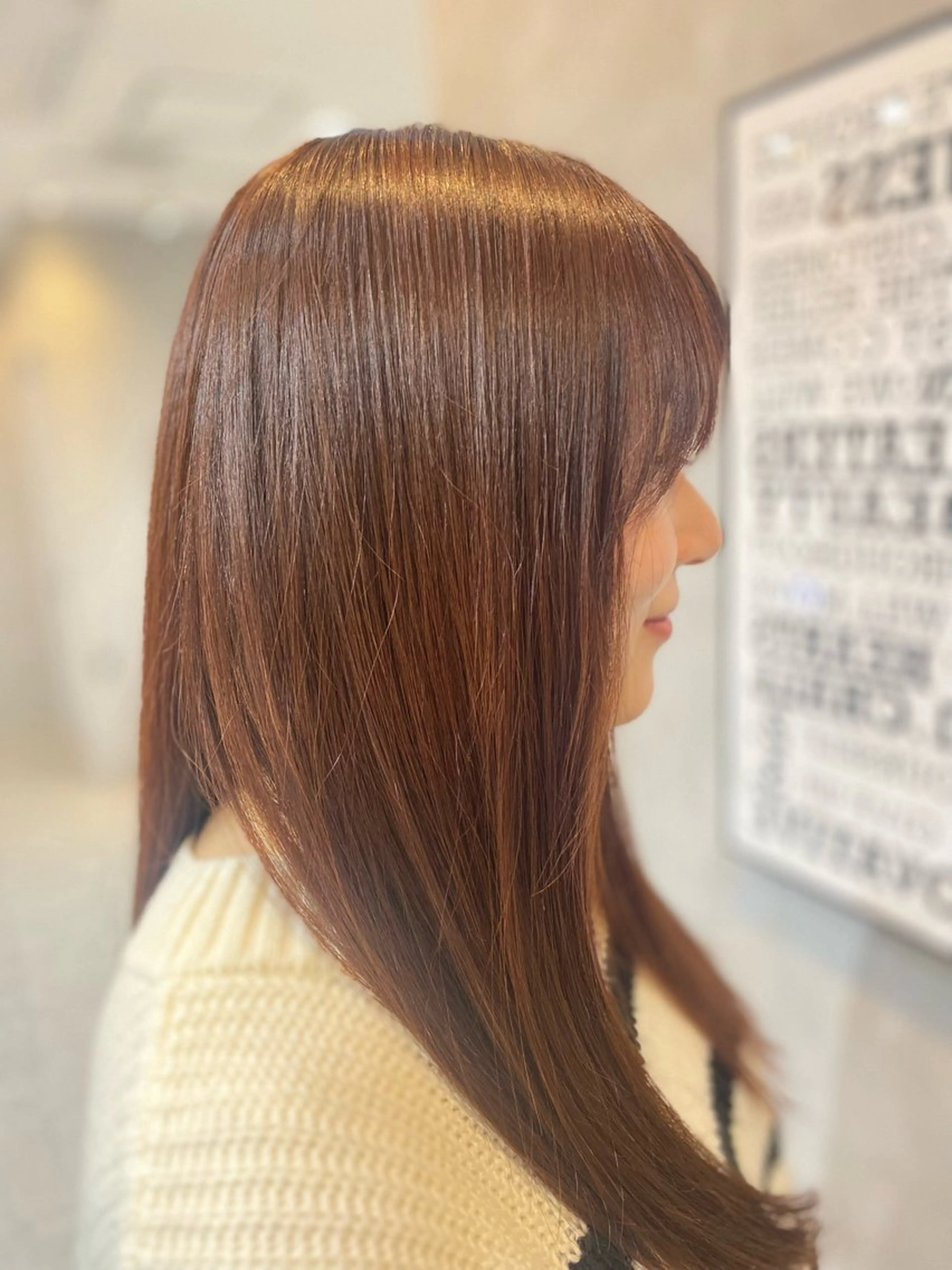 ロング カラー ブラウンカラー オレンジ オレンジブラウン 顔周りカット サイドバング 大林　恵理 【Agu 屋島】のヘアスタイル