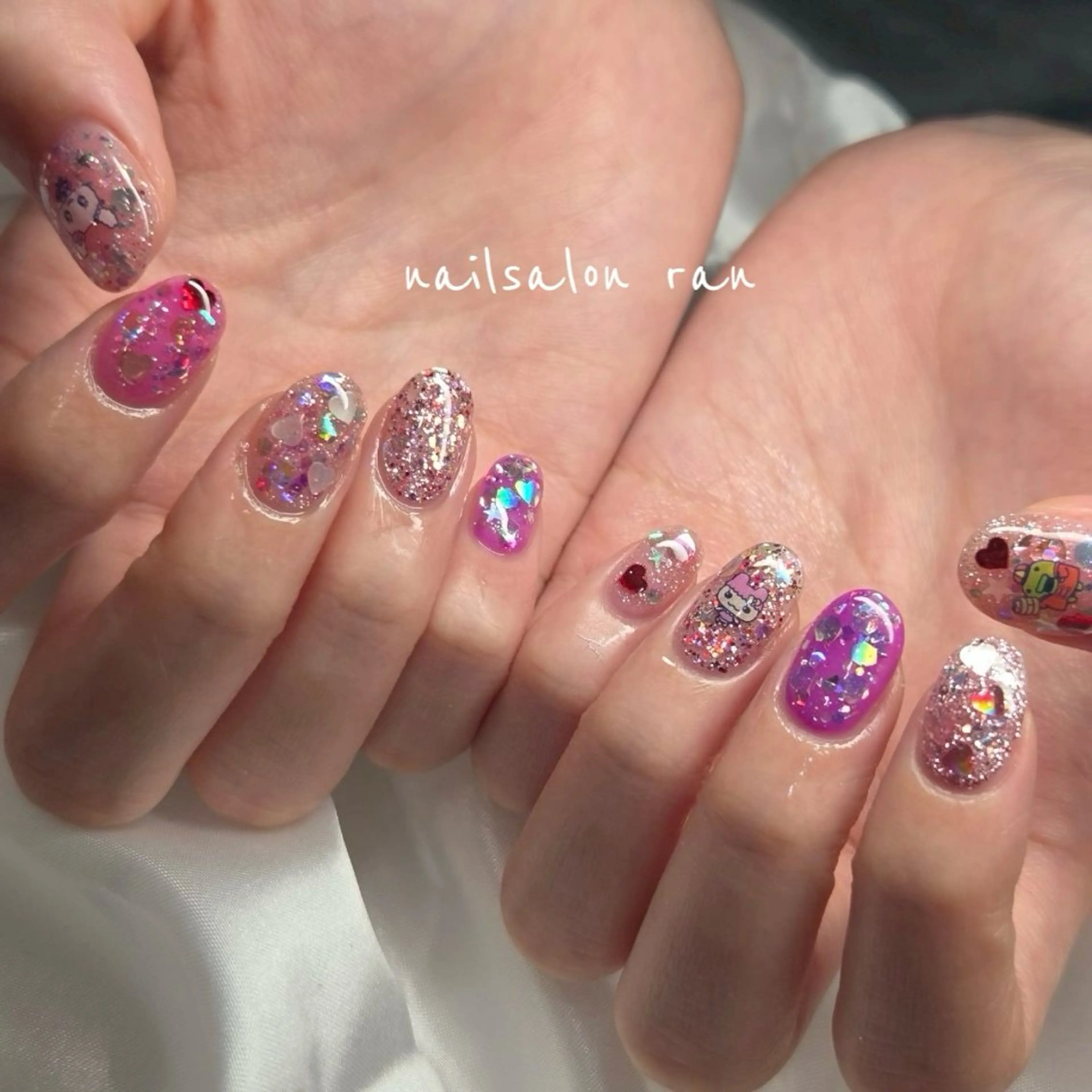 ネイル ハート キラキラネイル ピンク ハンドネイル ハンドケア nailsalon ranのネイルデザイン