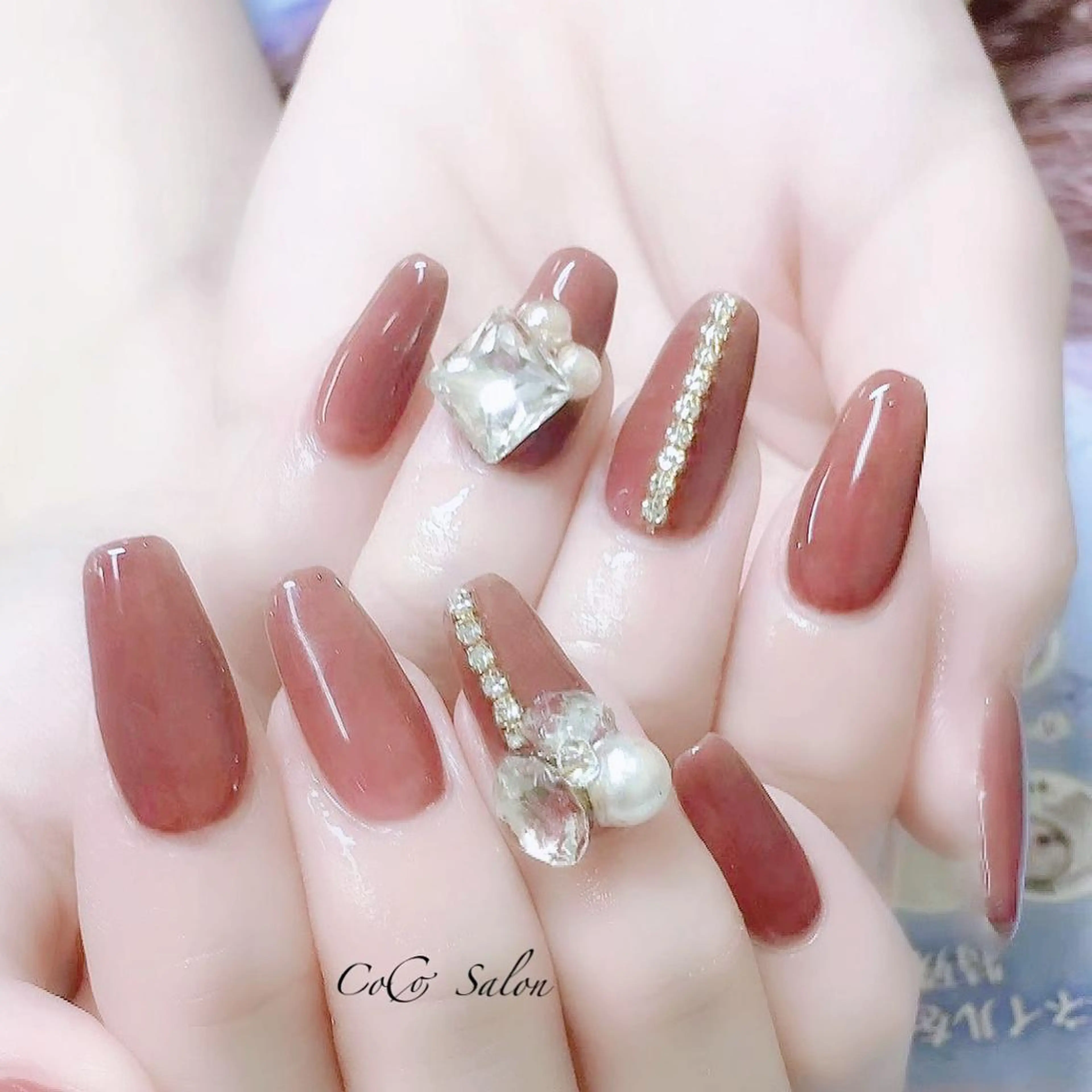 ネイル ボルドー 長さ出し ジェルネイル オフィスネイル ワンカラーネイル ハンドネイル CoCoSalon ネイル/まつ毛予約のネイルデザイン