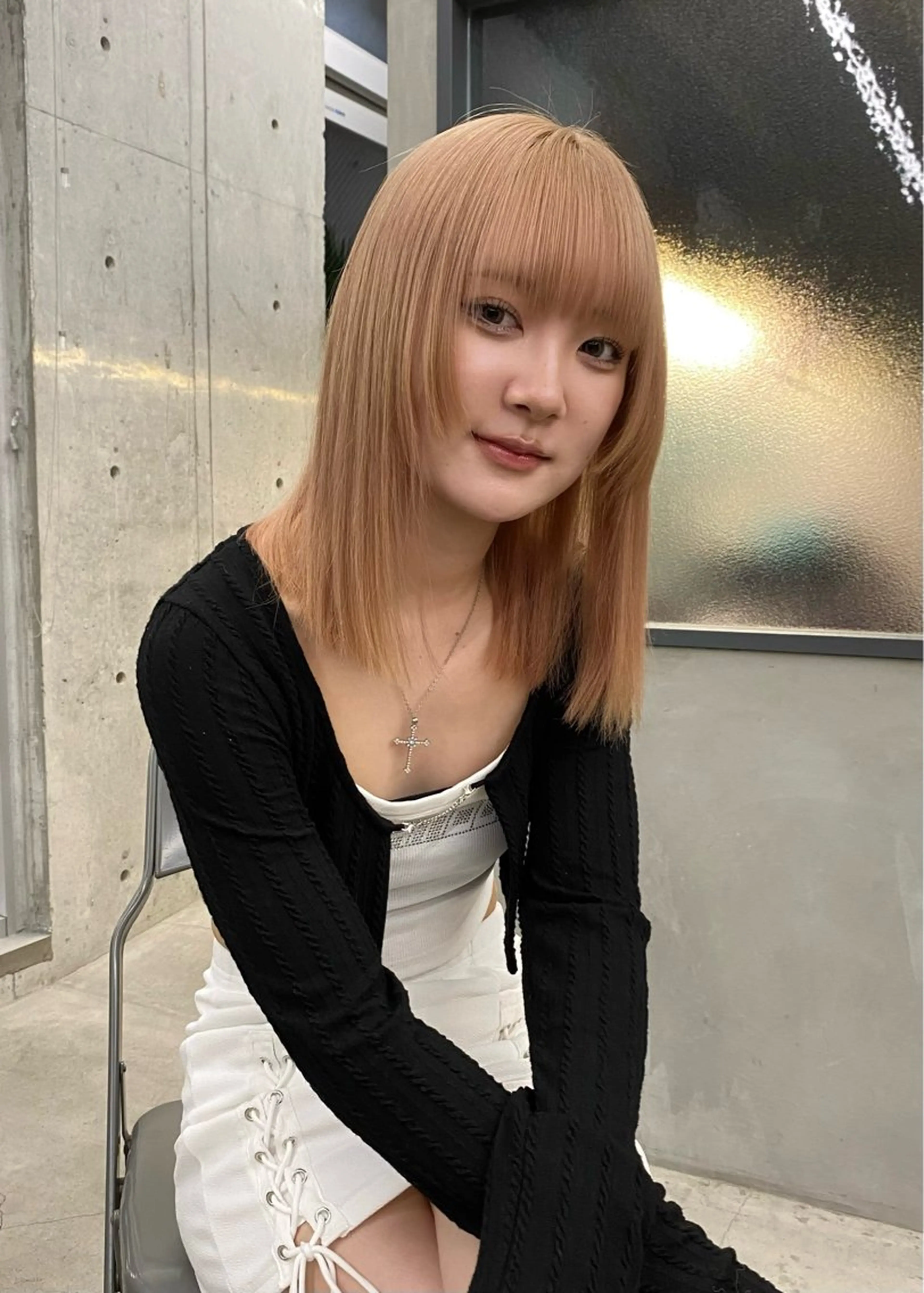 ミディアム カラー ヘアアレンジ ベージュカラー ミルクティーベージュ 姫カット 似合わせカット mina 🌷のヘアスタイル