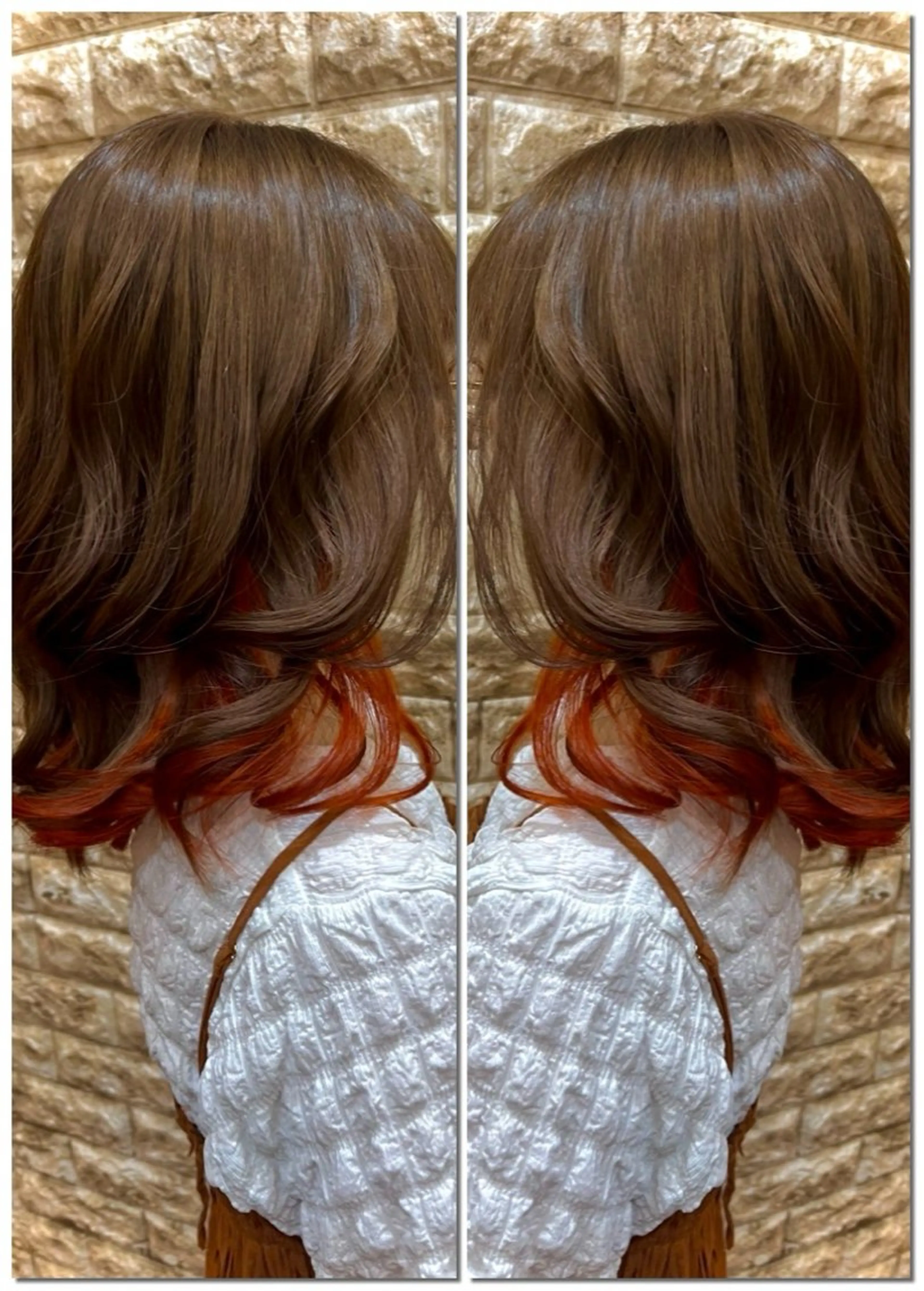 ミディアム カラー オレンジ 谷口 瑠南のヘアスタイル