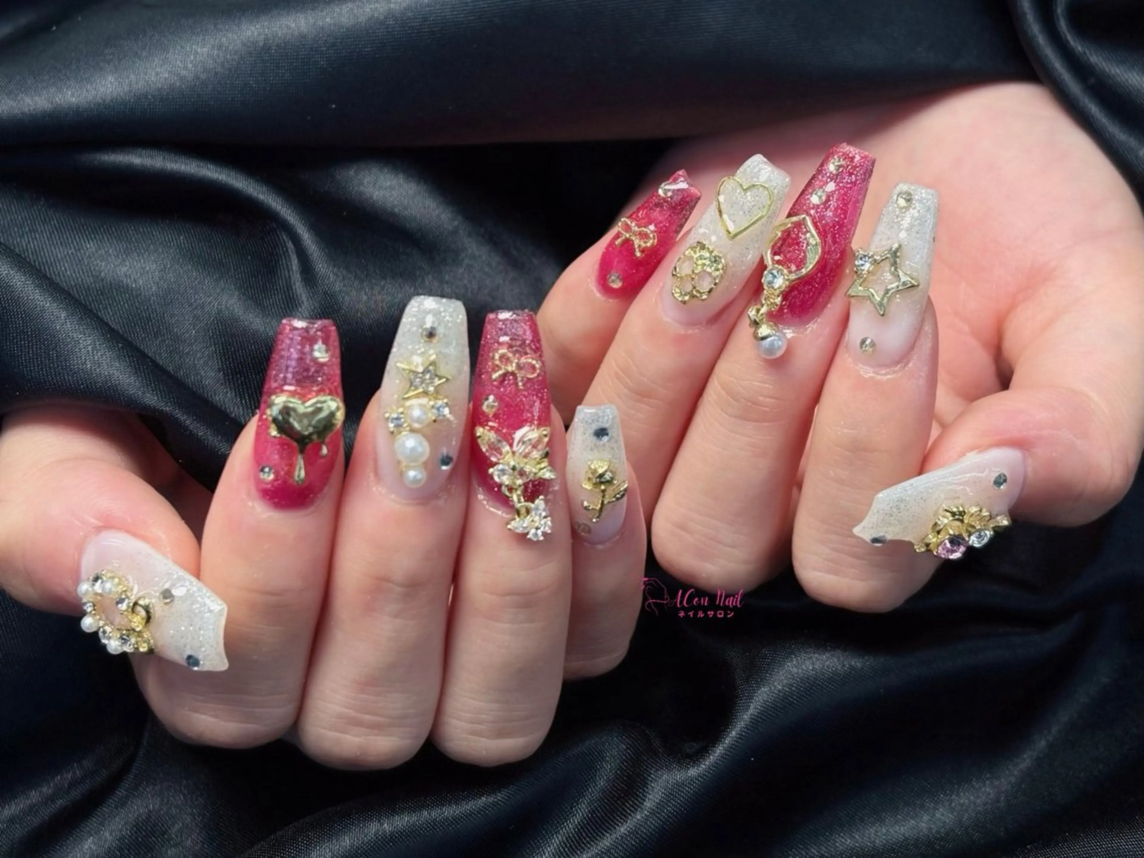 ネイル 桜ネイル 長さ出し フラワーネイル フレンチネイル ジェルネイル ハンドネイル ACon NailSalonのネイルデザイン