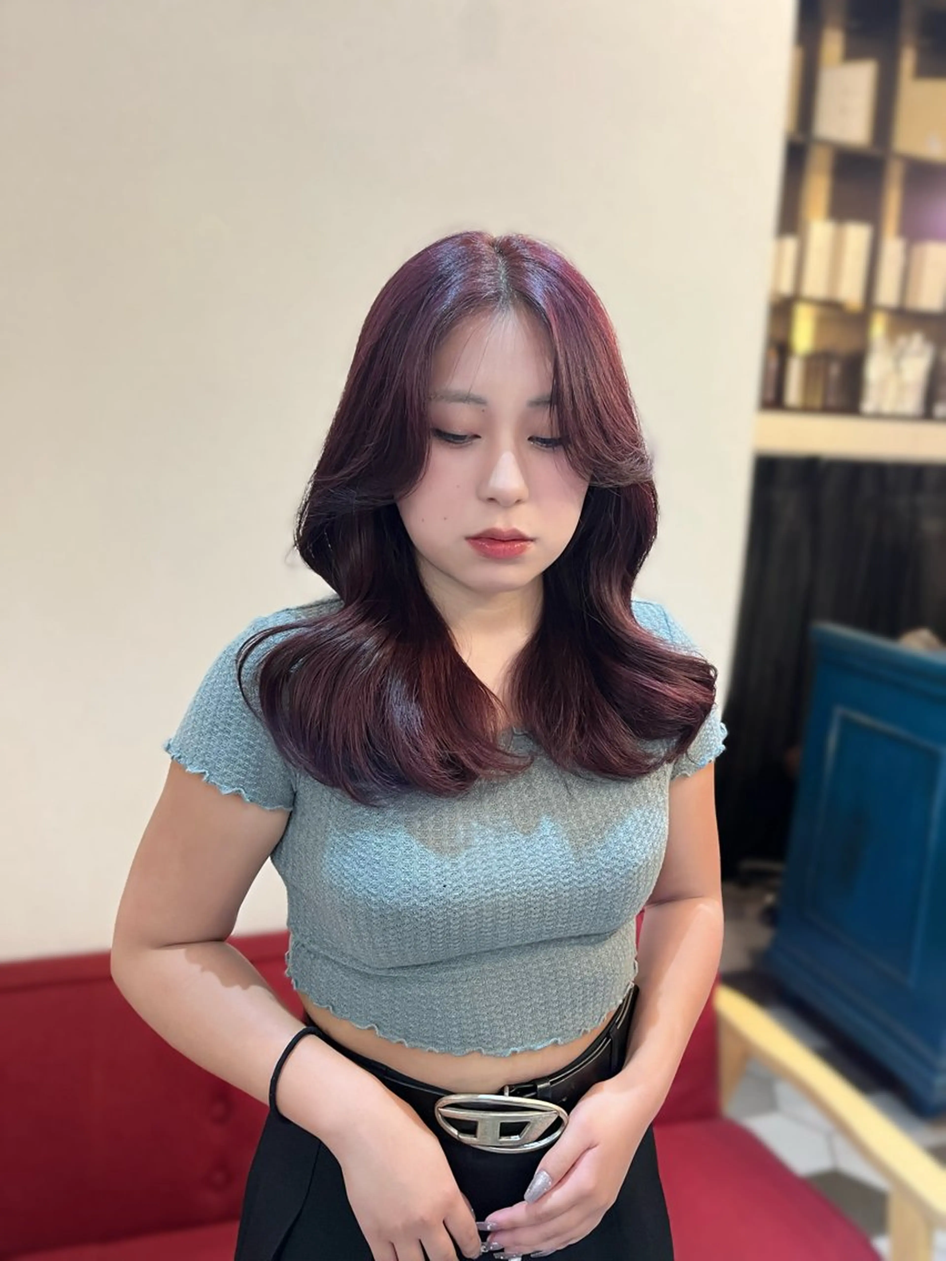 カラー ヘアアレンジ レッドカラー カット ヘアカラー 似合わせ顔まわり カット💛森尾真由美のヘアスタイル