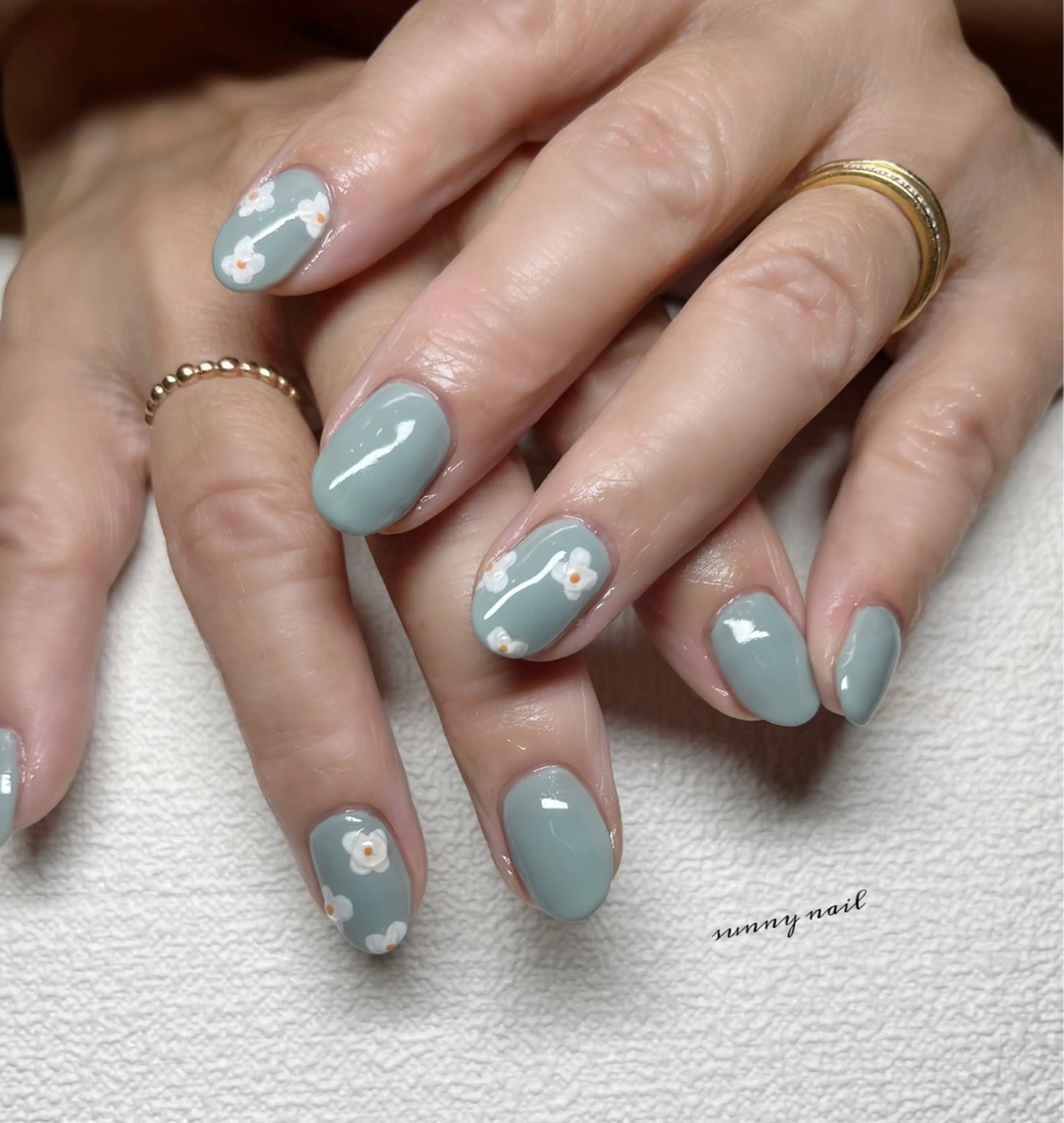 ネイル フラワーネイル ジェルネイル グリーン パラジェル sunny nailのネイルデザイン