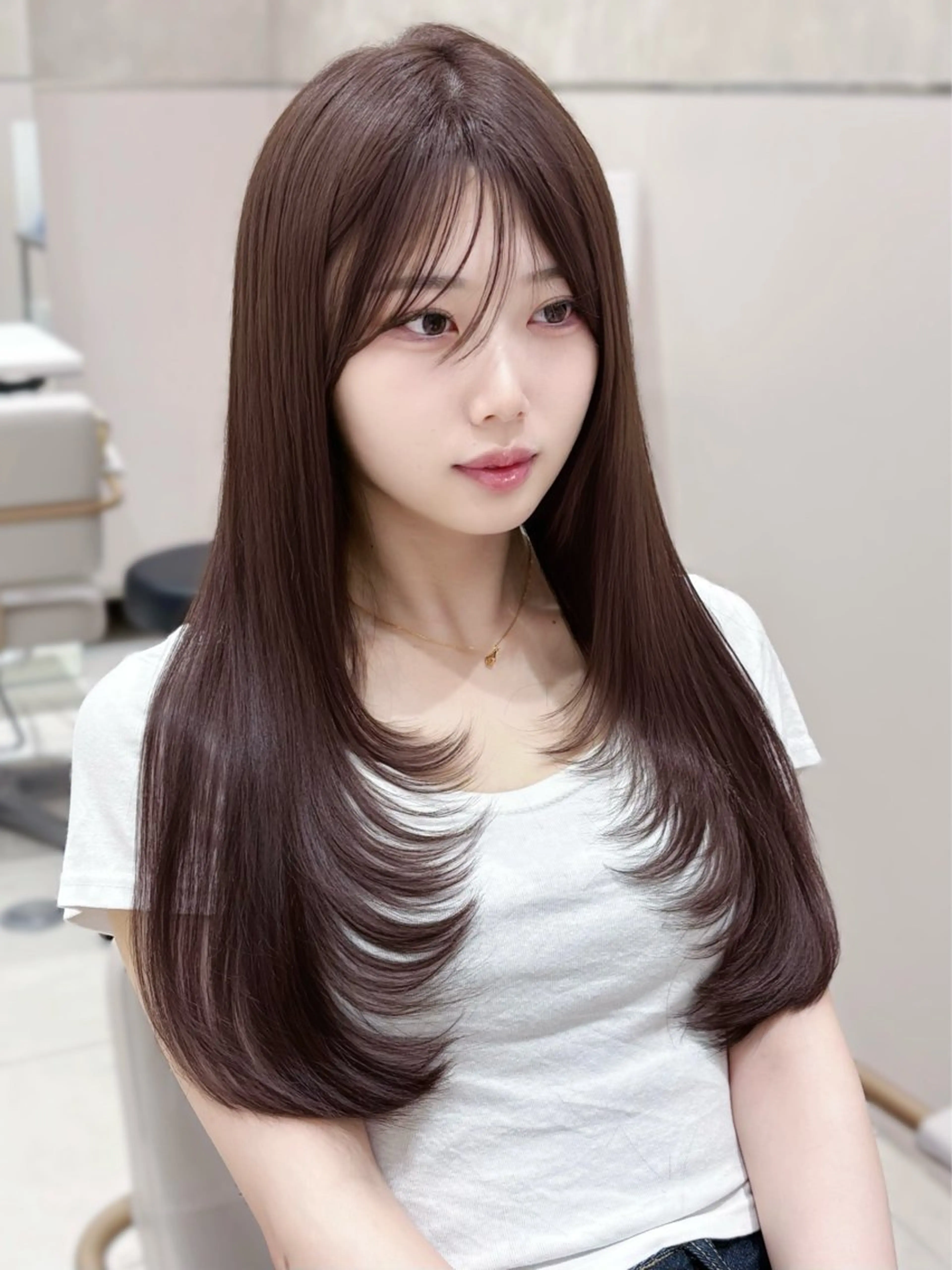 ロング レイヤーカット 透明感カラー/似合わ せ前髪/柴田礼空のヘアスタイル