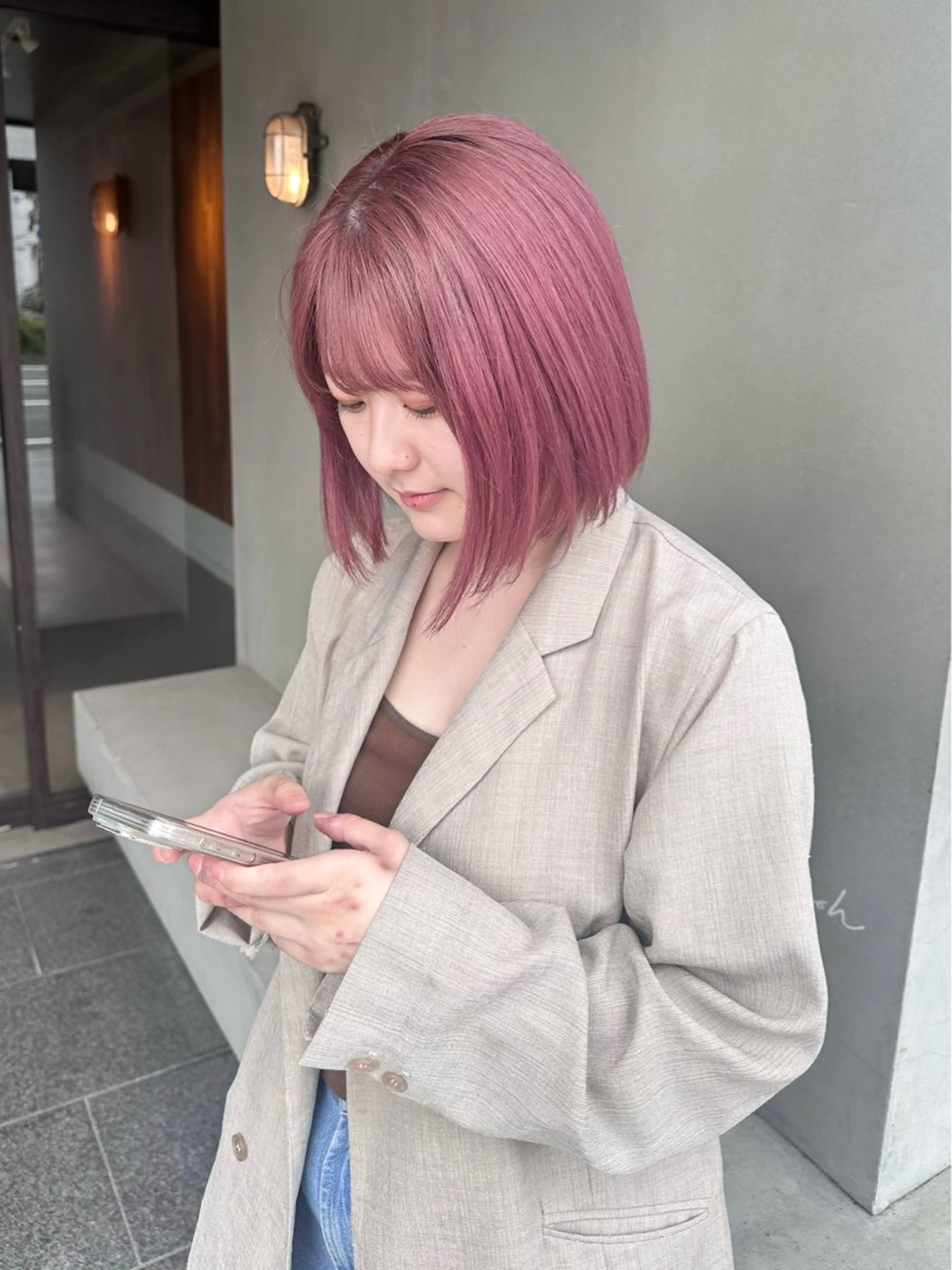 ミディアム カラー カット ヘアカラー ピンクカラー/ mana🎀のヘアスタイル