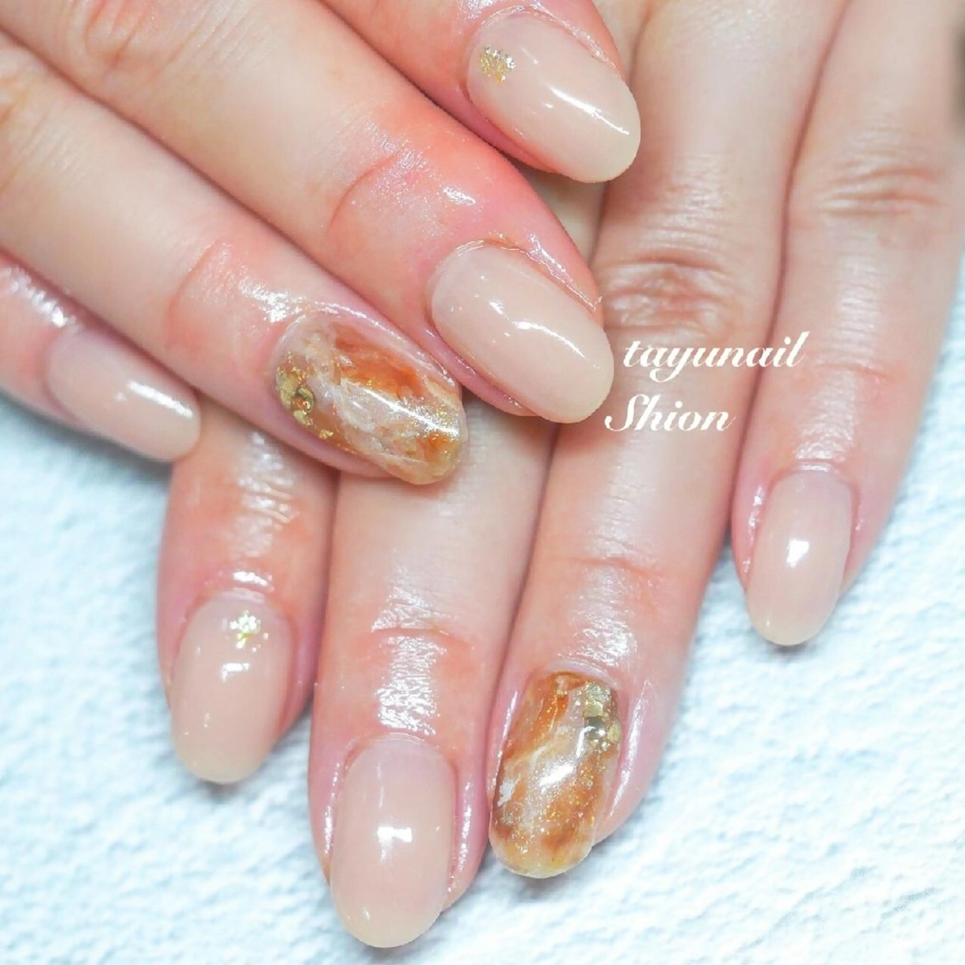 ネイル ブルー ジェルネイル 大理石ネイル(マーブル) ワンカラーネイル パラジェル ネイルサロン 【たゆnail】のネイルデザイン