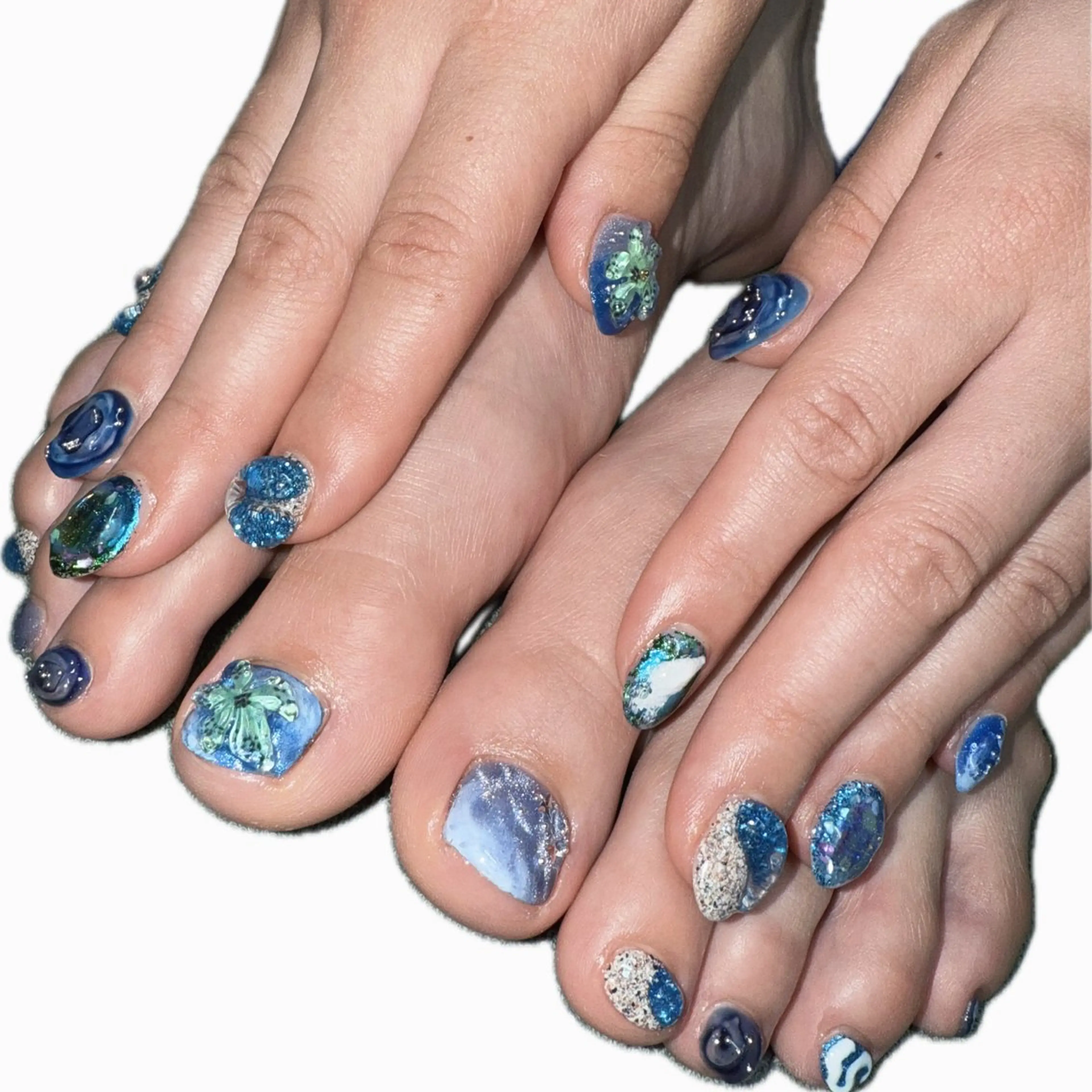 ネイル ブルー フットネイル シンプルネイル posa nail モエミのネイルデザイン