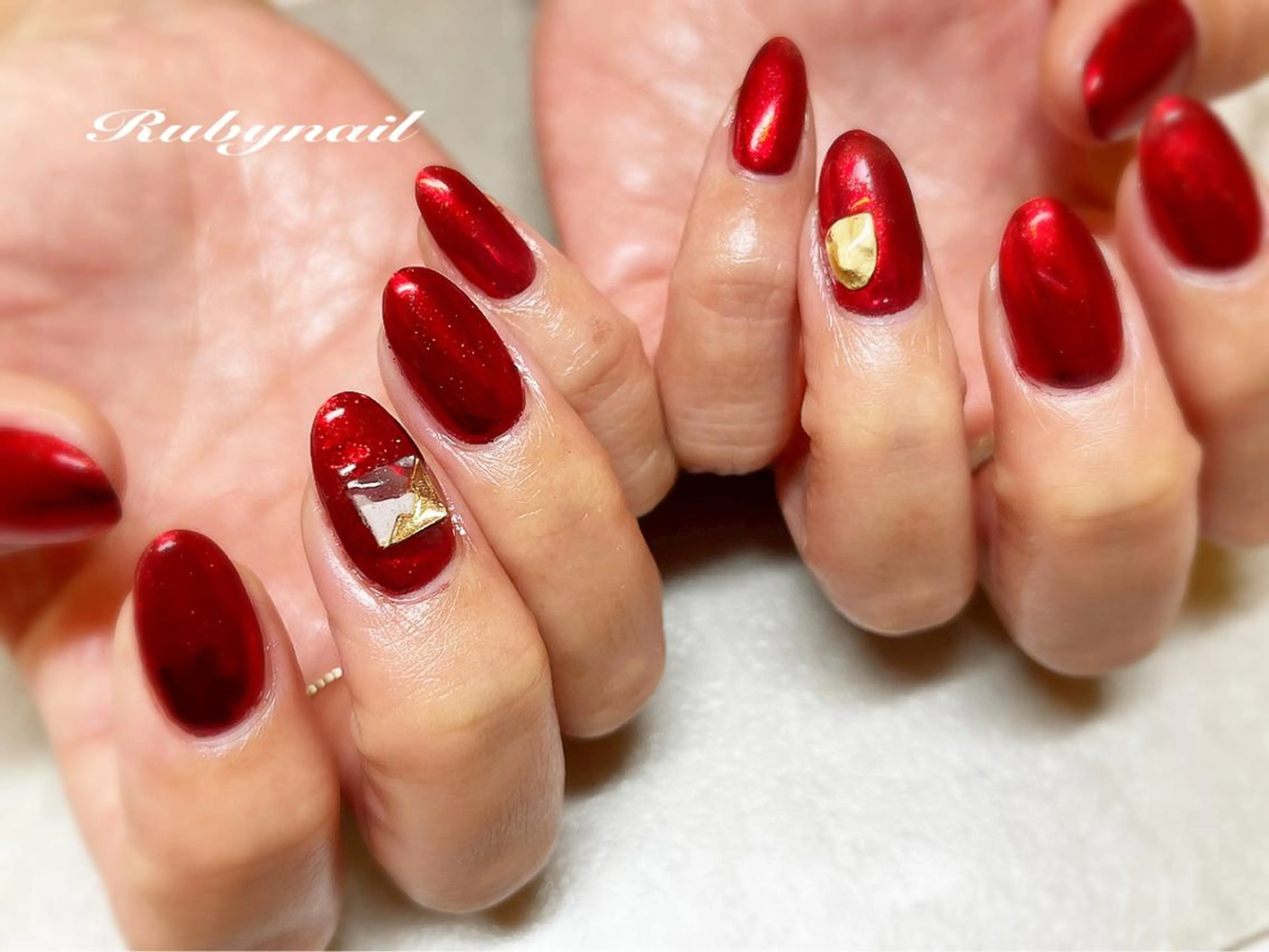 ネイル ミラーネイル 赤色 プライベートサロン Rubynailのネイルデザイン