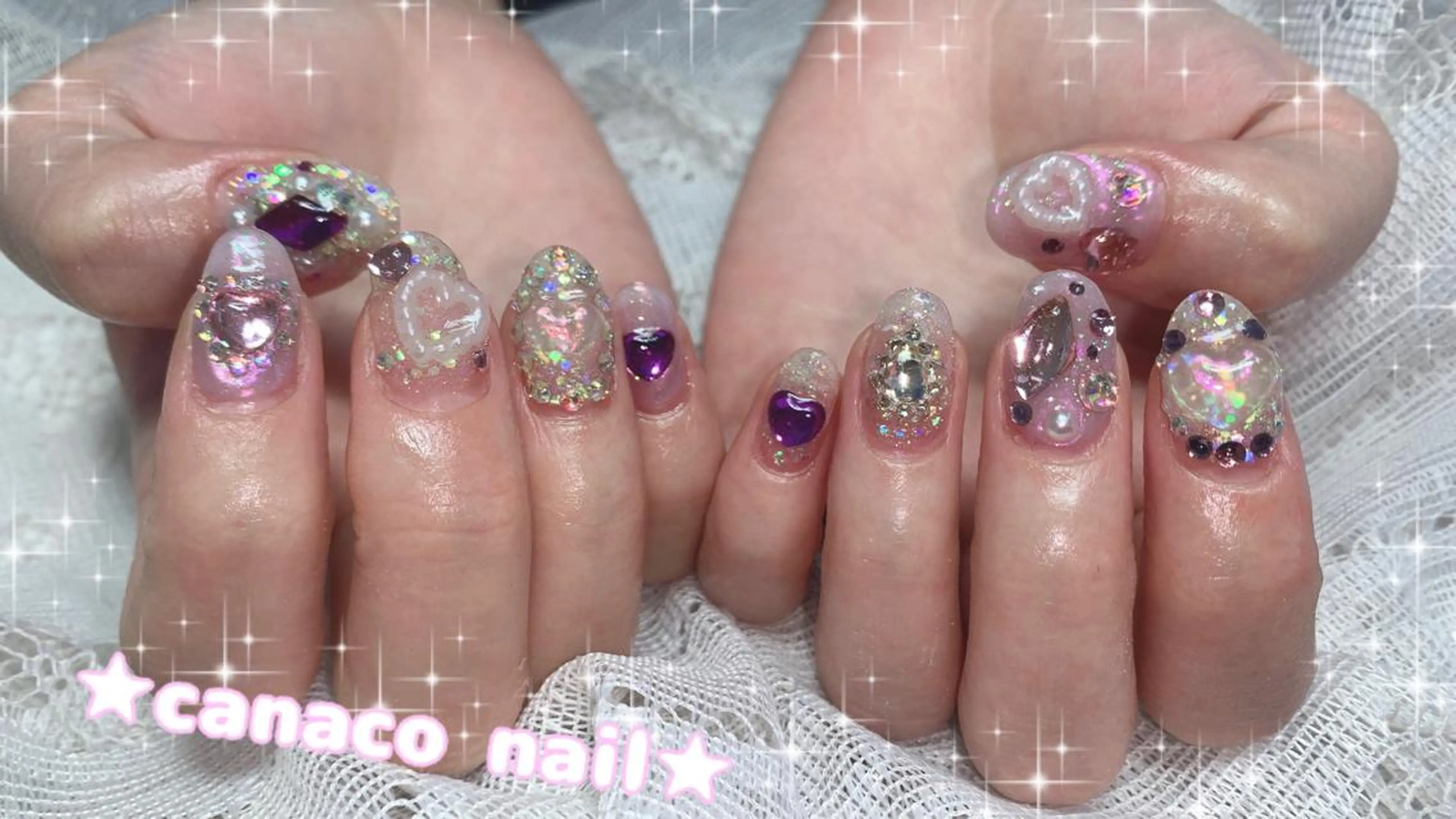 ネイル アートネイル オーロラネイル ジェルネイル キラキラネイル パラジェル ハンドネイル ハンドケア Felice所属・ベテランネイル cnc nailのネイルデザイン