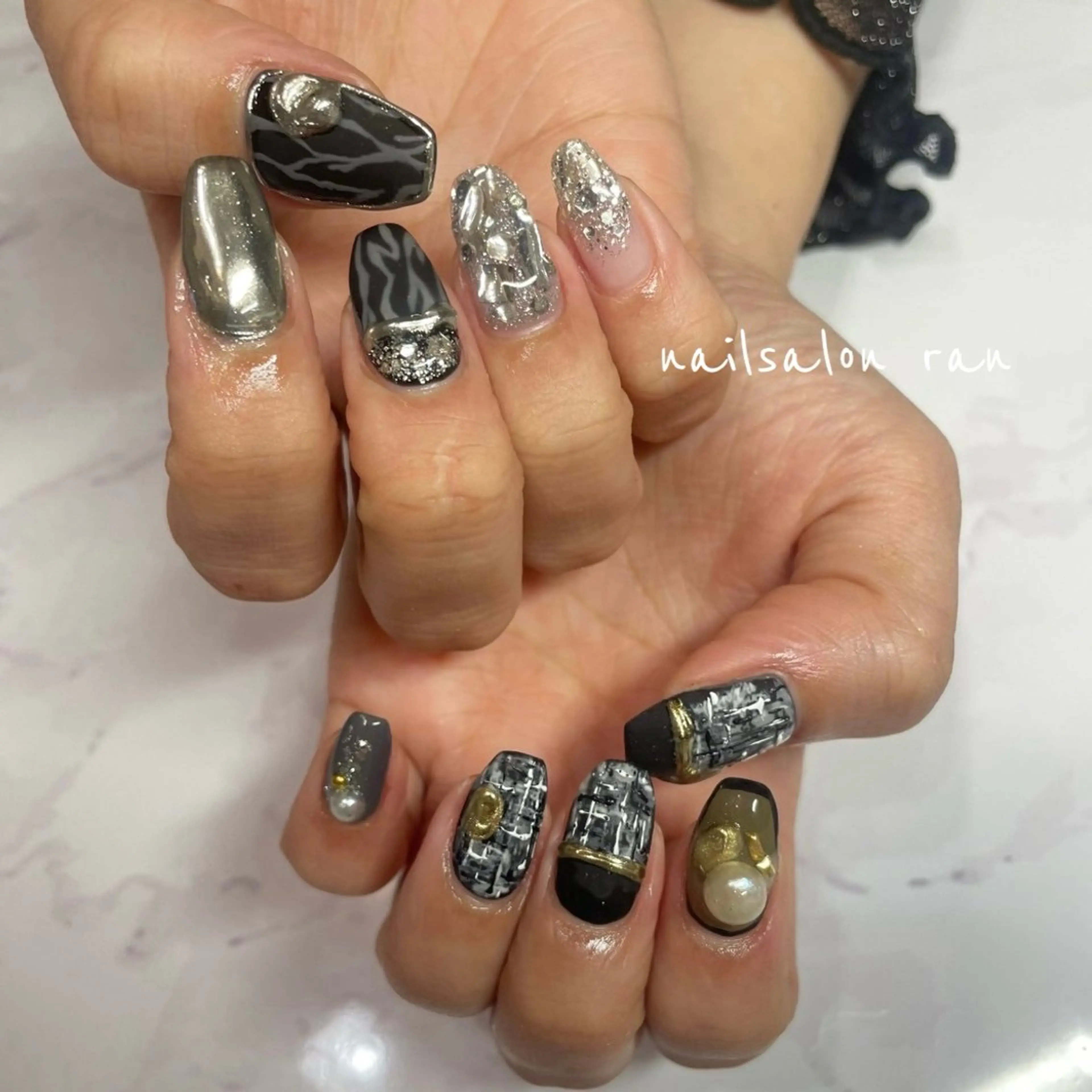 ネイル ミラーネイル ツイードネイル フットネイル nailsalon ranのネイルデザイン