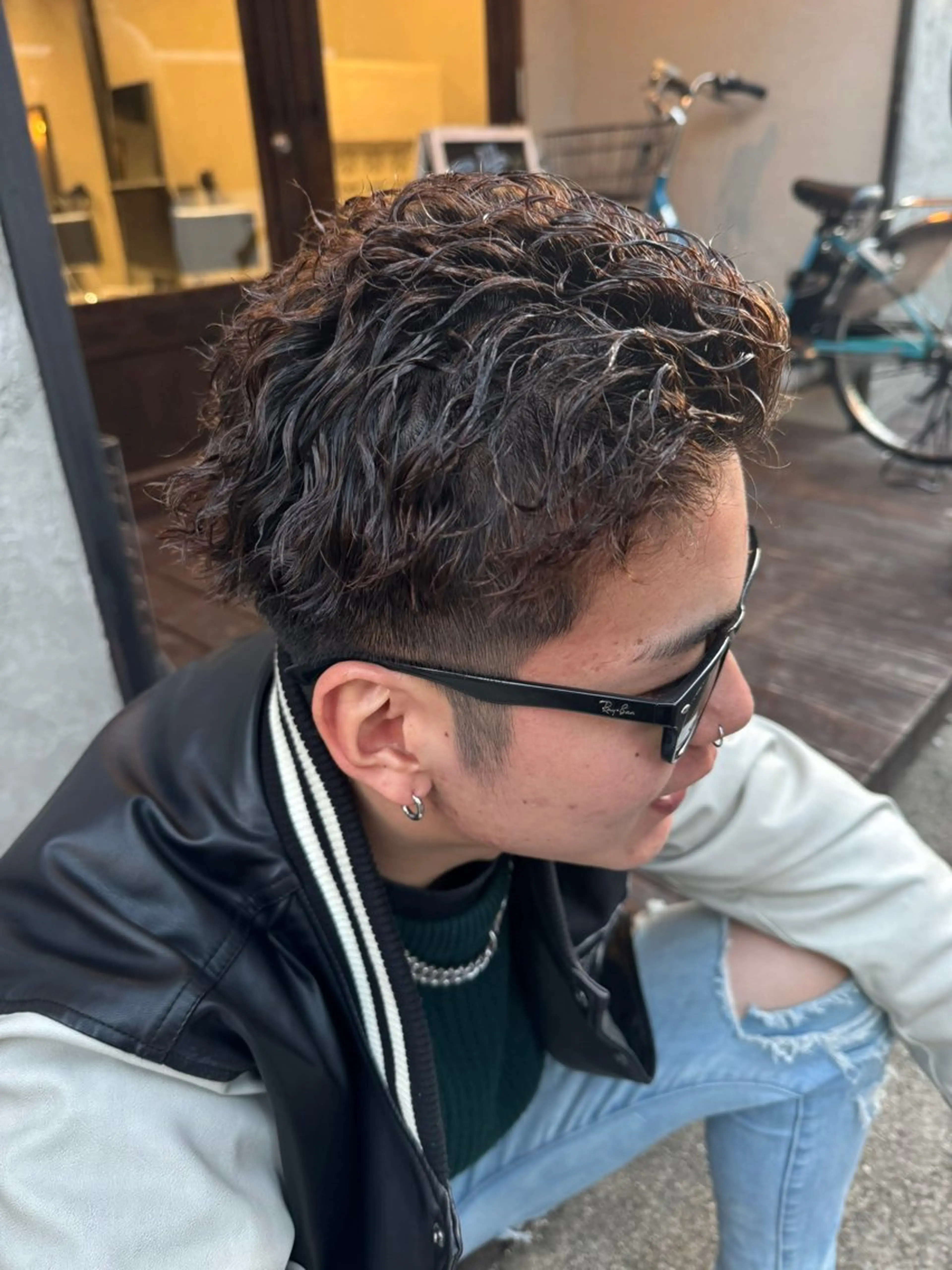 ショート パーマ メンズ オールバック メンズパーマ ショートヘア メンズ/マッシュ センターパート/悠羽のヘアスタイル