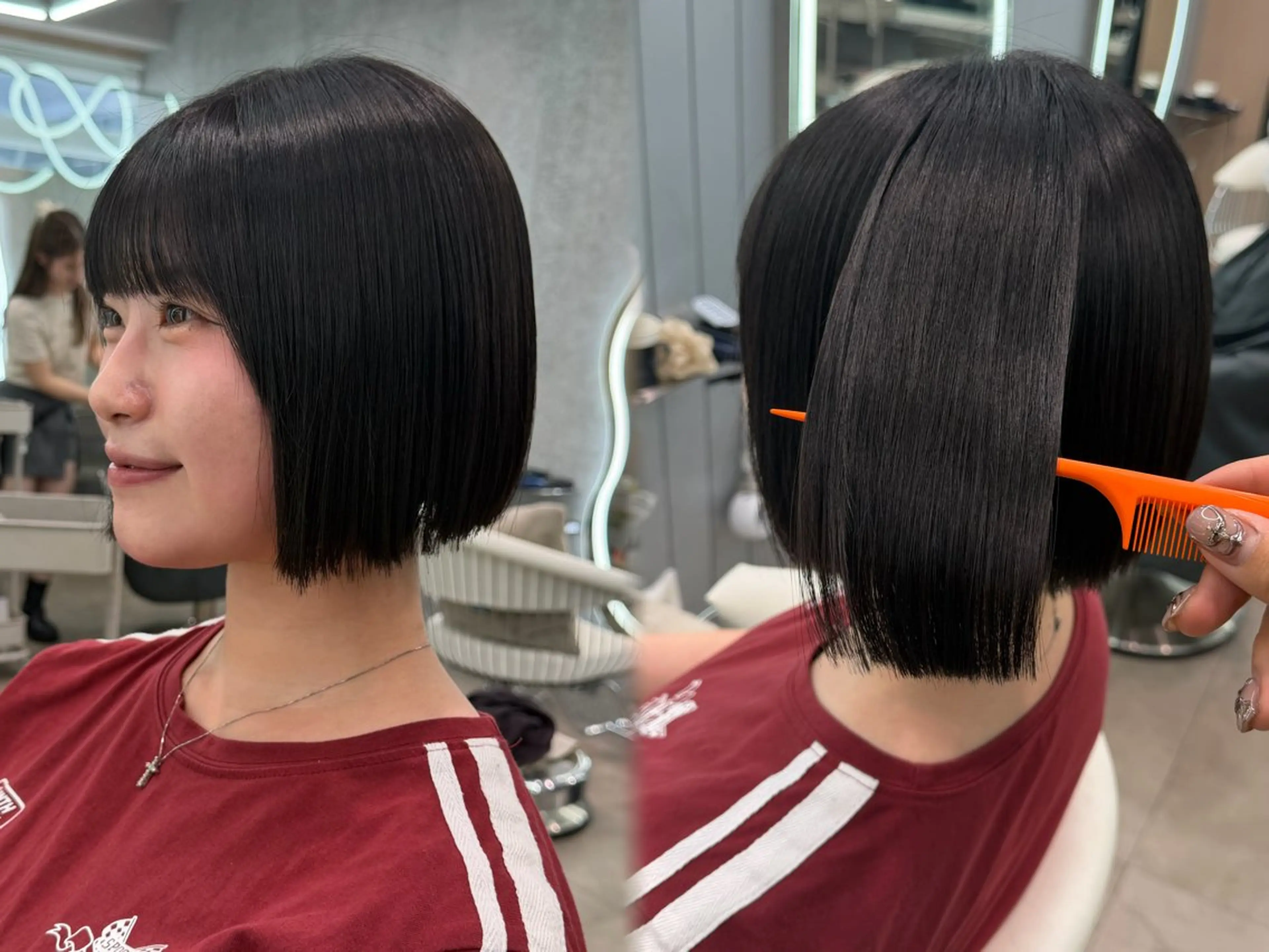ミディアム カラー ヘアアレンジ アッシュ 黒髪 ブリーチ ブルーカラー ブルーブラック カット ヘアカラー 縮毛矯正 トリートメント ヘアセット 大宮縮毛矯正🩵 レイヤー 佐藤和のヘアスタイル