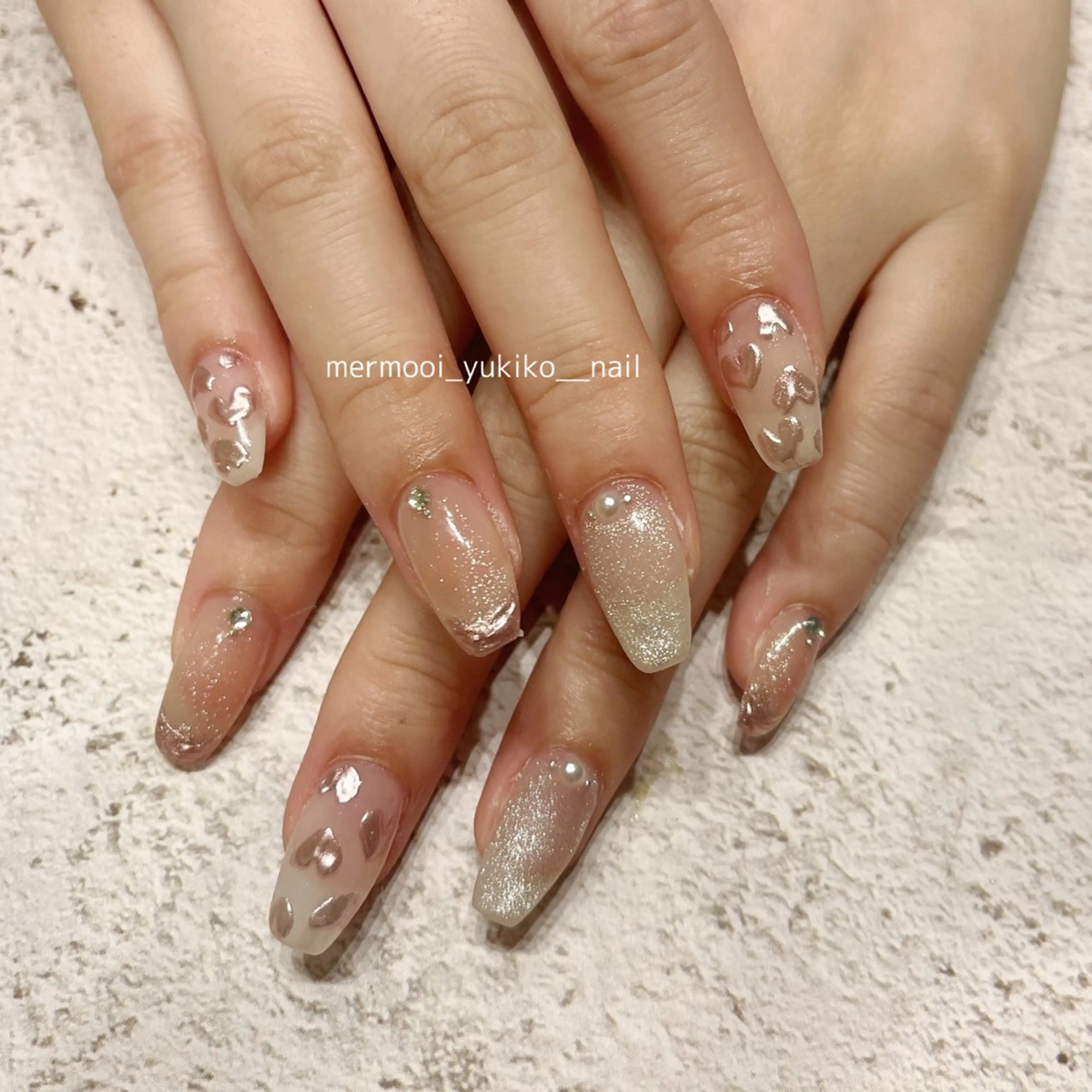 ネイル アートネイル フレンチネイル ジェルネイル ハート 韓国ネイル ハンドネイル melumooi nailのネイルデザイン