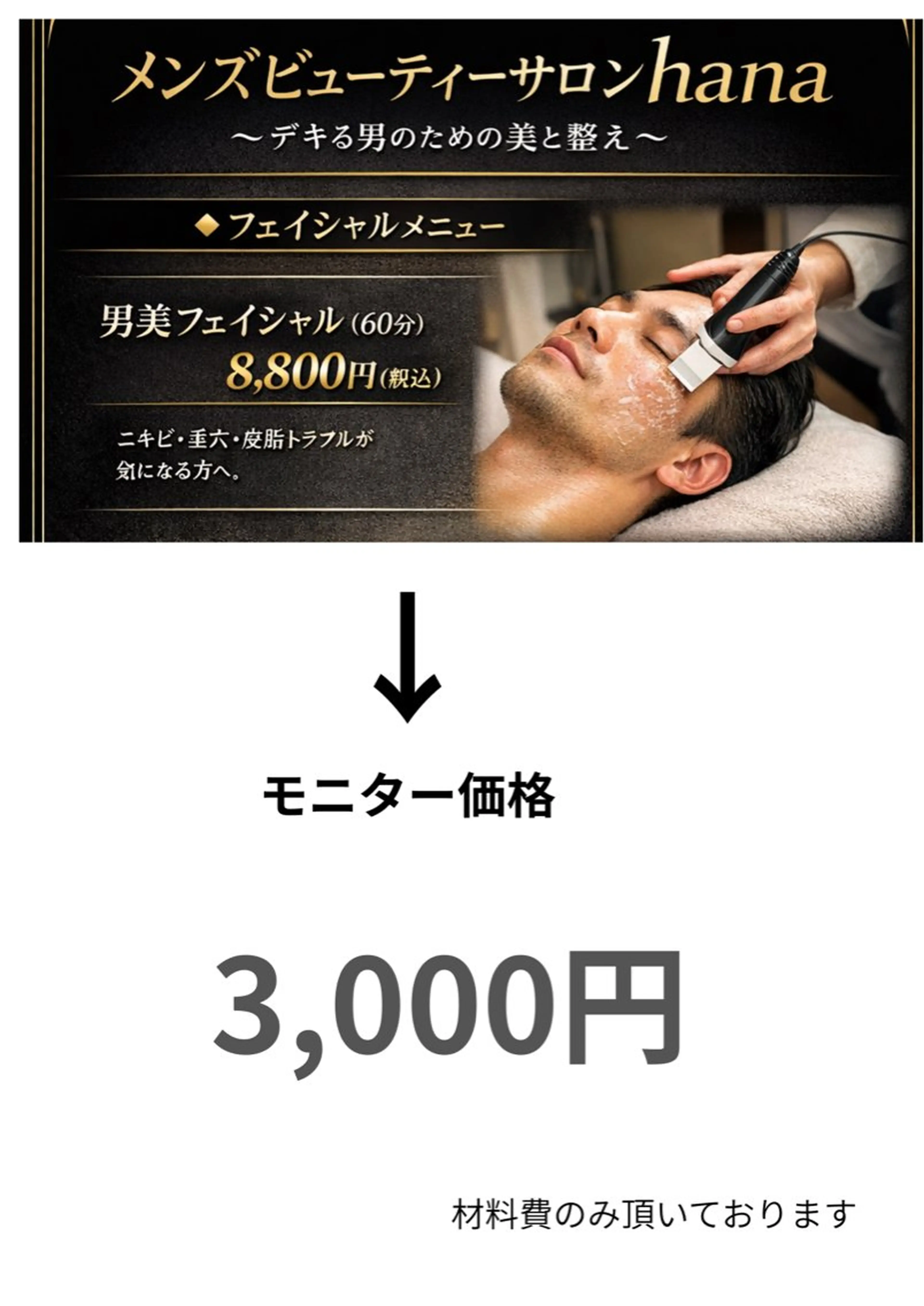 【男性限定のフェイシャルエステモニター募集】 ニキビケア、毛穴ケアフェイシャルの写真