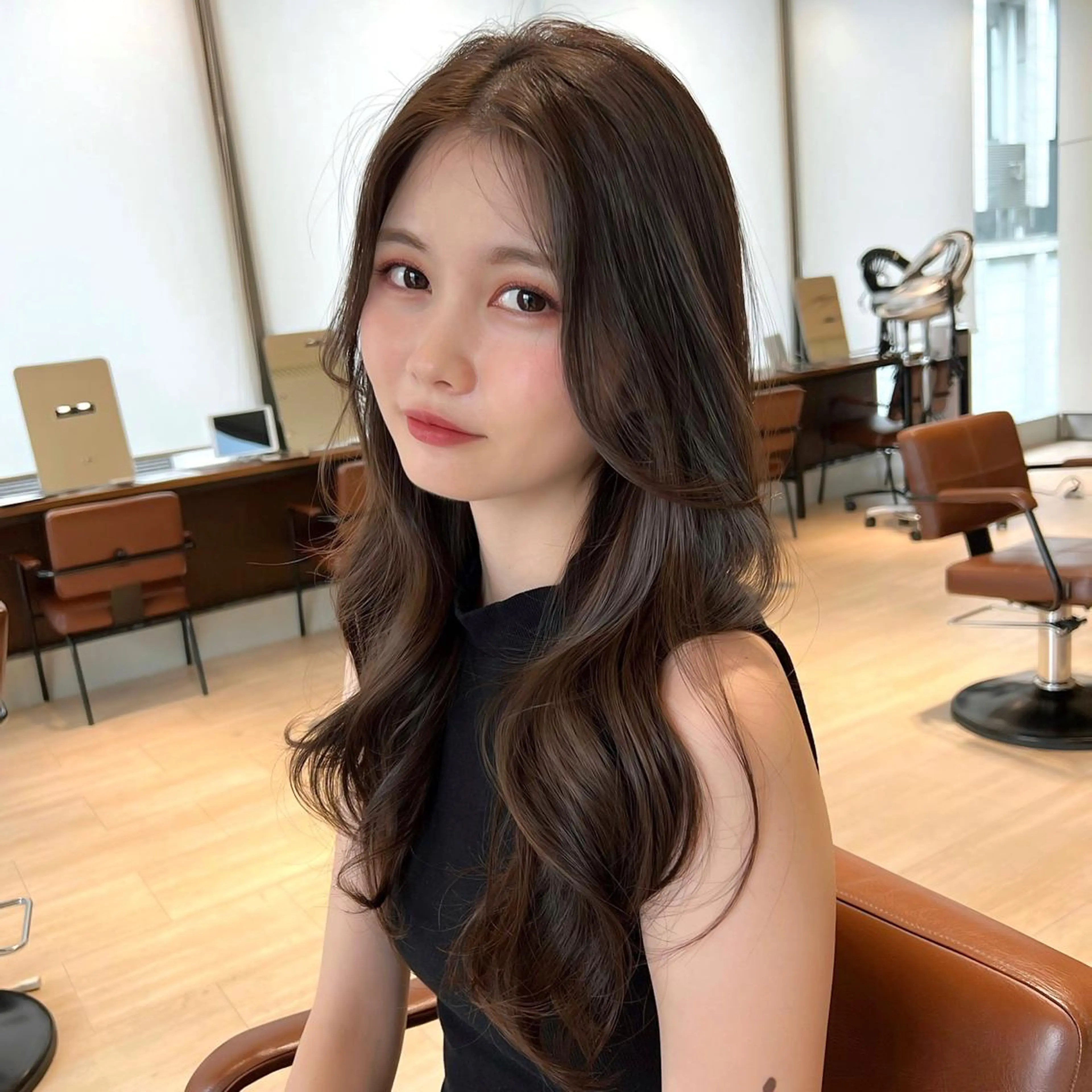 ロング カラー カット ヘアカラー トリートメント 韓国ヘア♡ 顔まわりカットayaのヘアスタイル