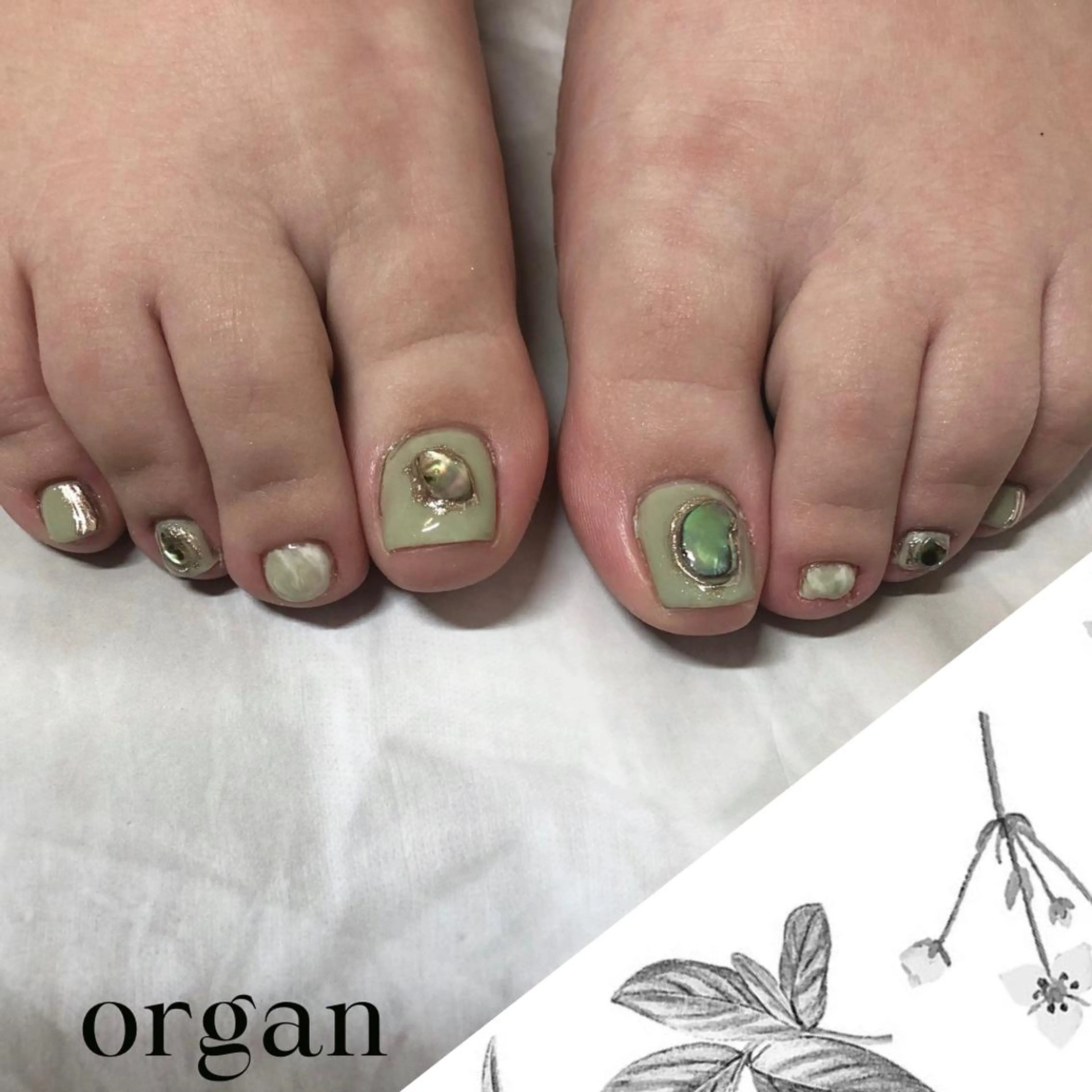 ネイル フットネイル グリーン 【ORGAN】 nailのネイルデザイン